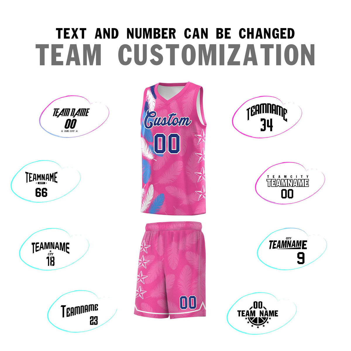 Custom Youth Basketball Jersey Pink Royal Feather Series Sports Uniform