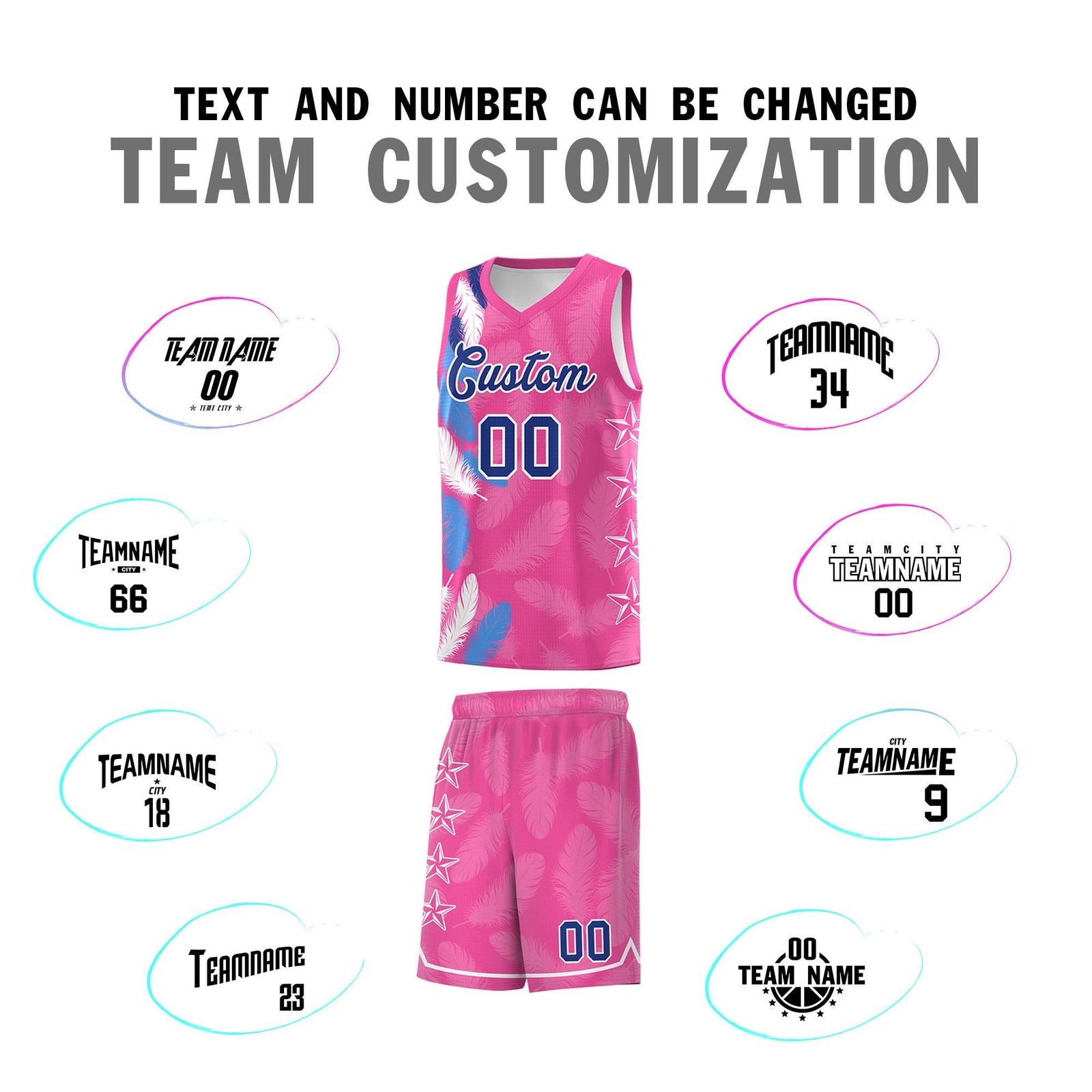 Custom Youth Basketball Jersey Pink Royal Feather Series Sports Uniform