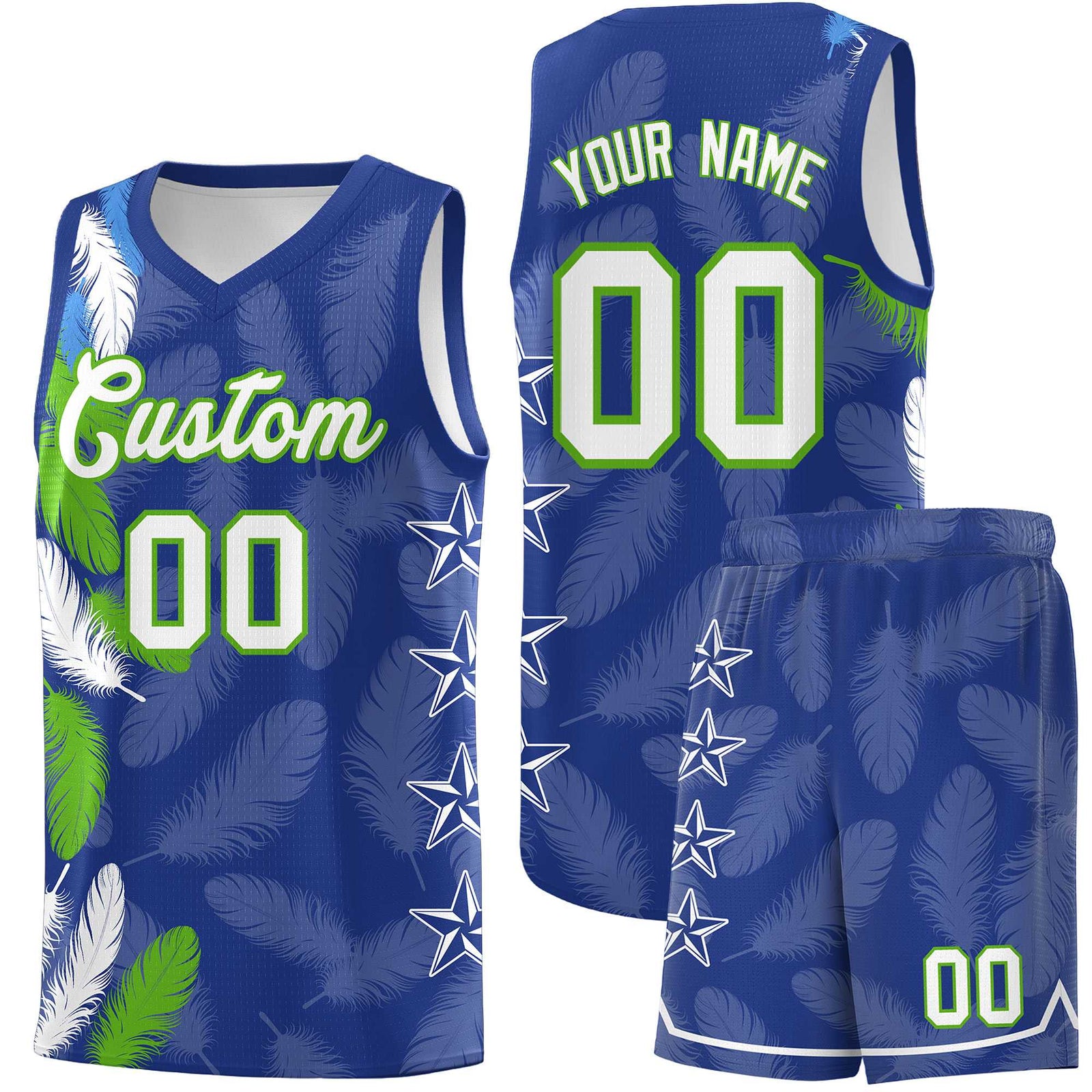 Custom Youth Basketball Jersey Royal White Feather Series Sports Uniform
