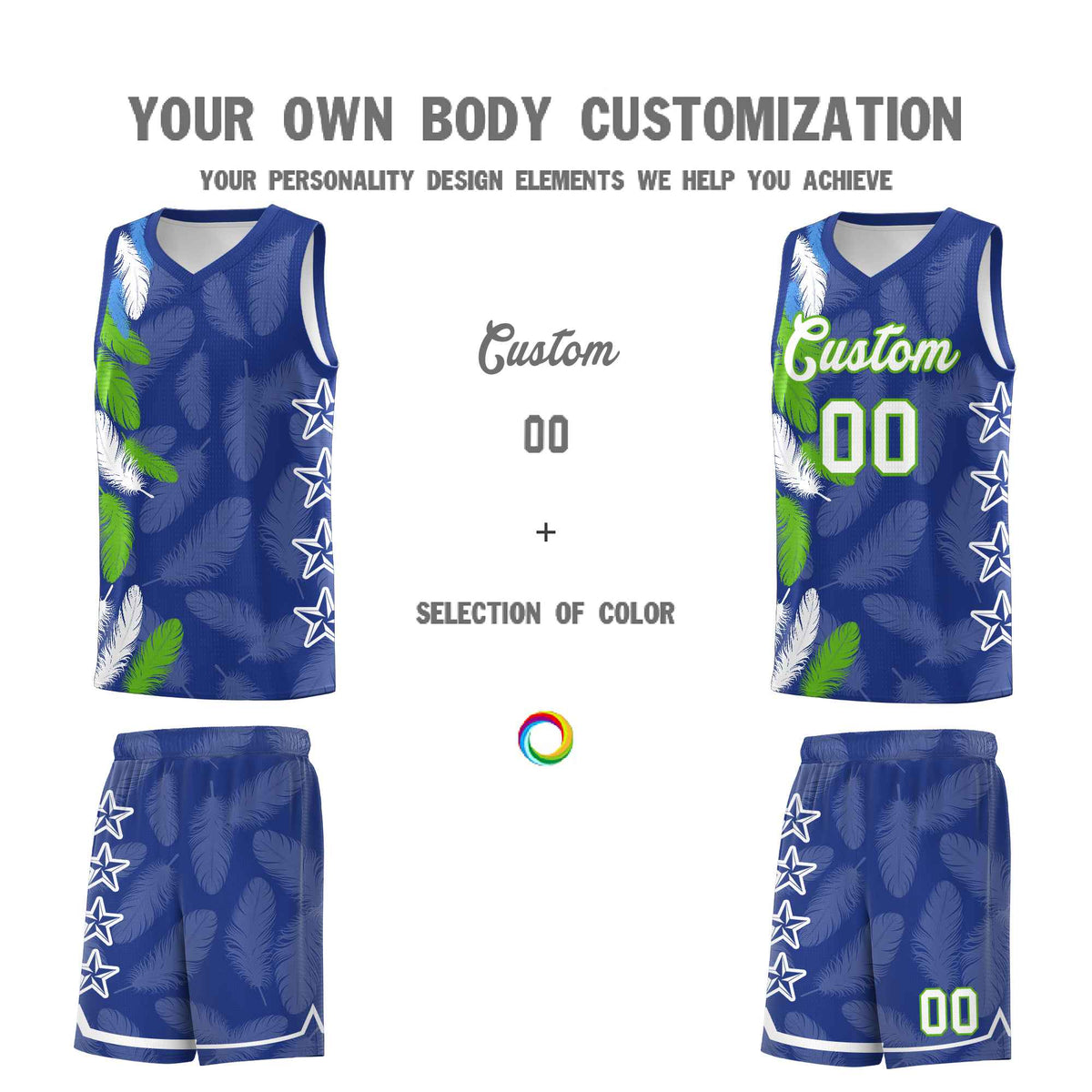 Custom Youth Basketball Jersey Royal White Feather Series Sports Uniform