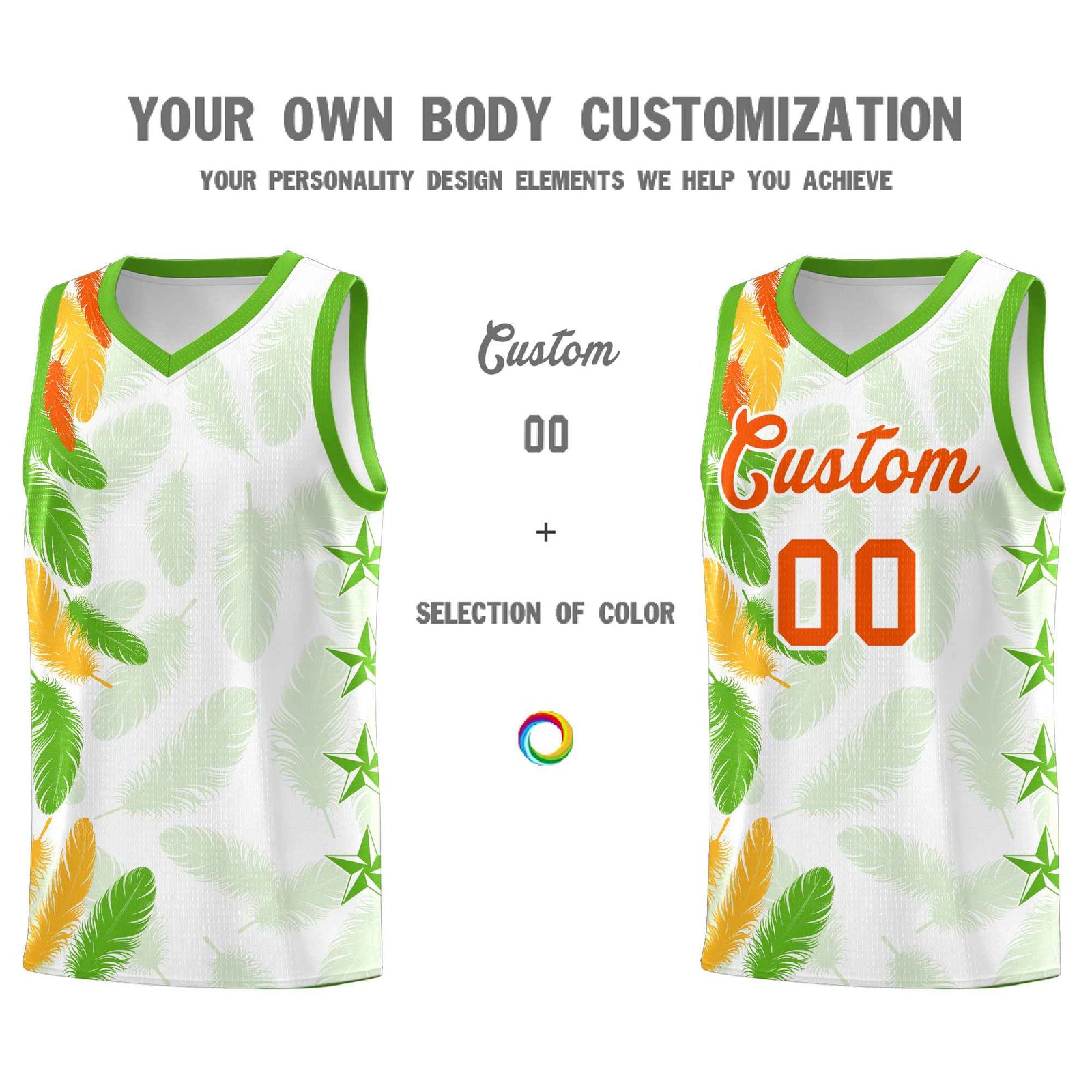 Custom Youth Basketball Jersey White Orange Feather Series Sports Uniform
