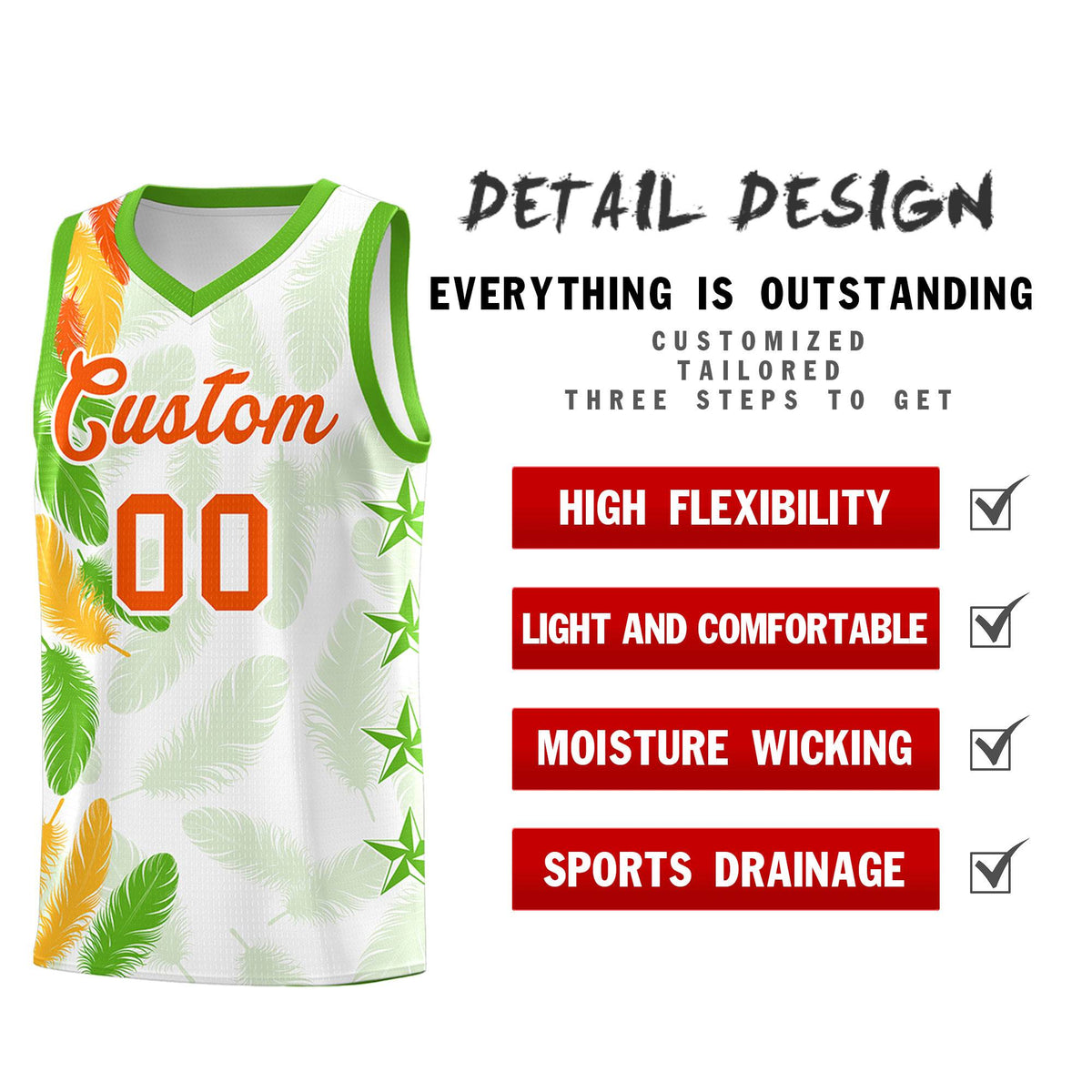 Custom Youth Basketball Jersey White Orange Feather Series Sports Uniform