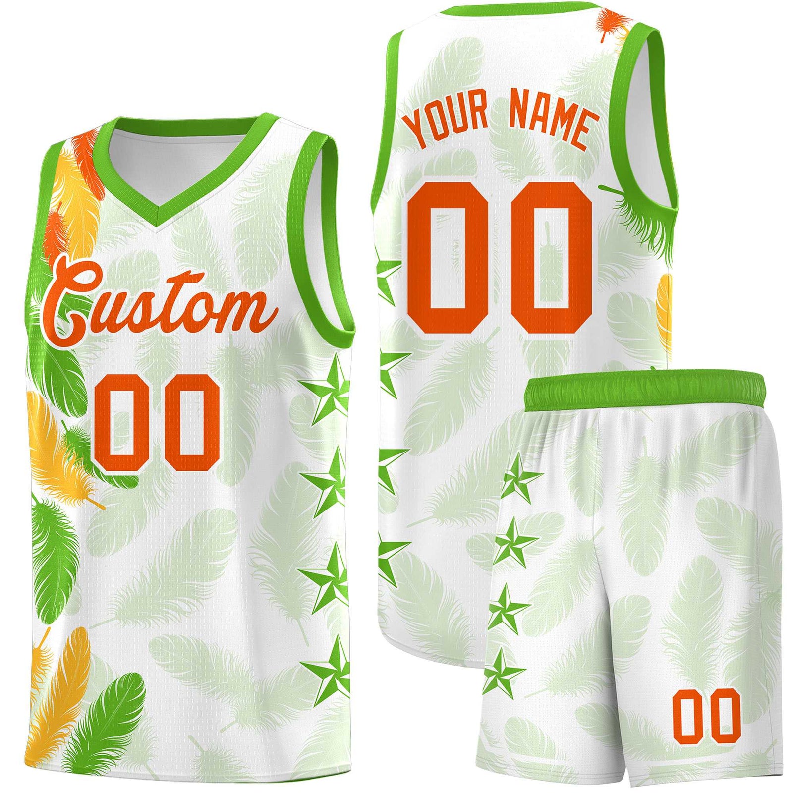 Custom Youth Basketball Jersey White Orange Feather Series Sports Uniform