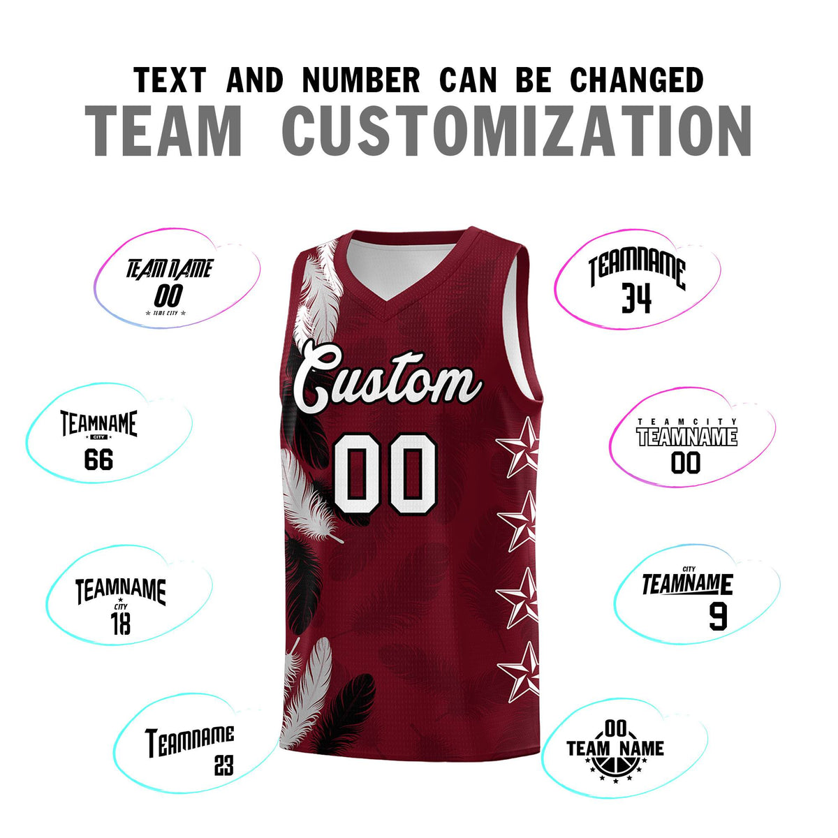 Custom Youth Basketball Jersey Maroon White Feather Series Sports Uniform