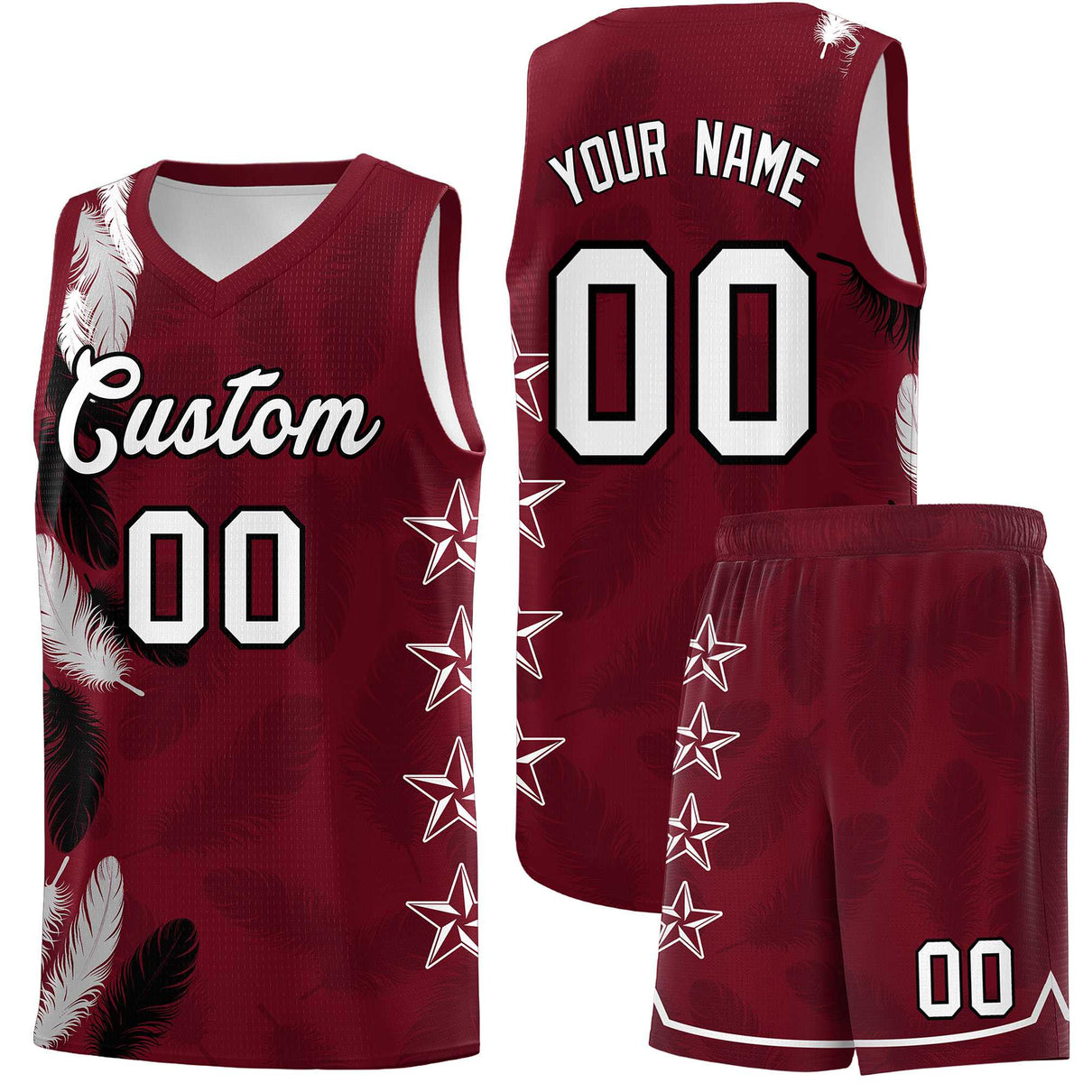 Custom Youth Basketball Jersey Maroon White Feather Series Sports Uniform