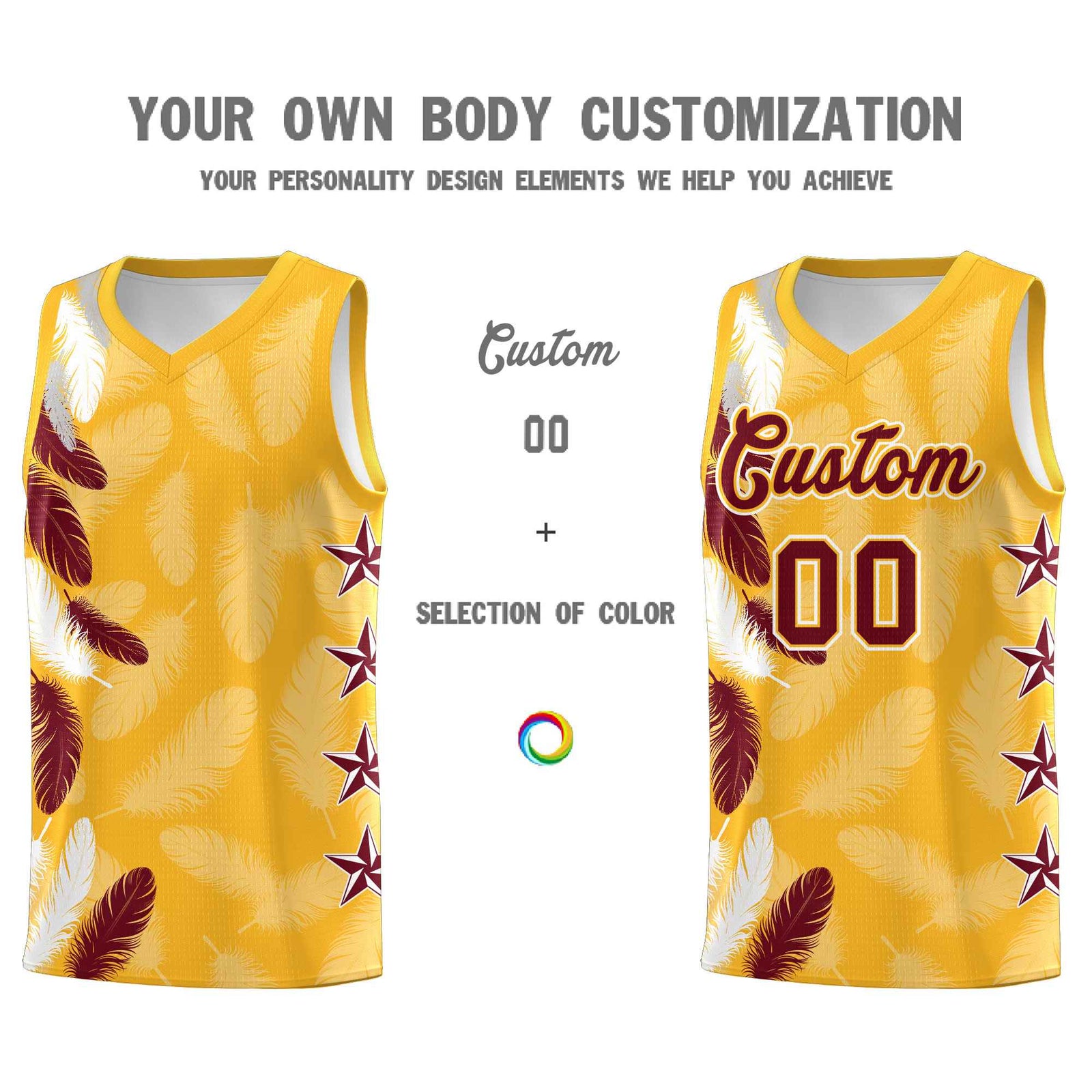 Custom Youth Basketball Jersey Gold Crimson Feather Series Sports Uniform