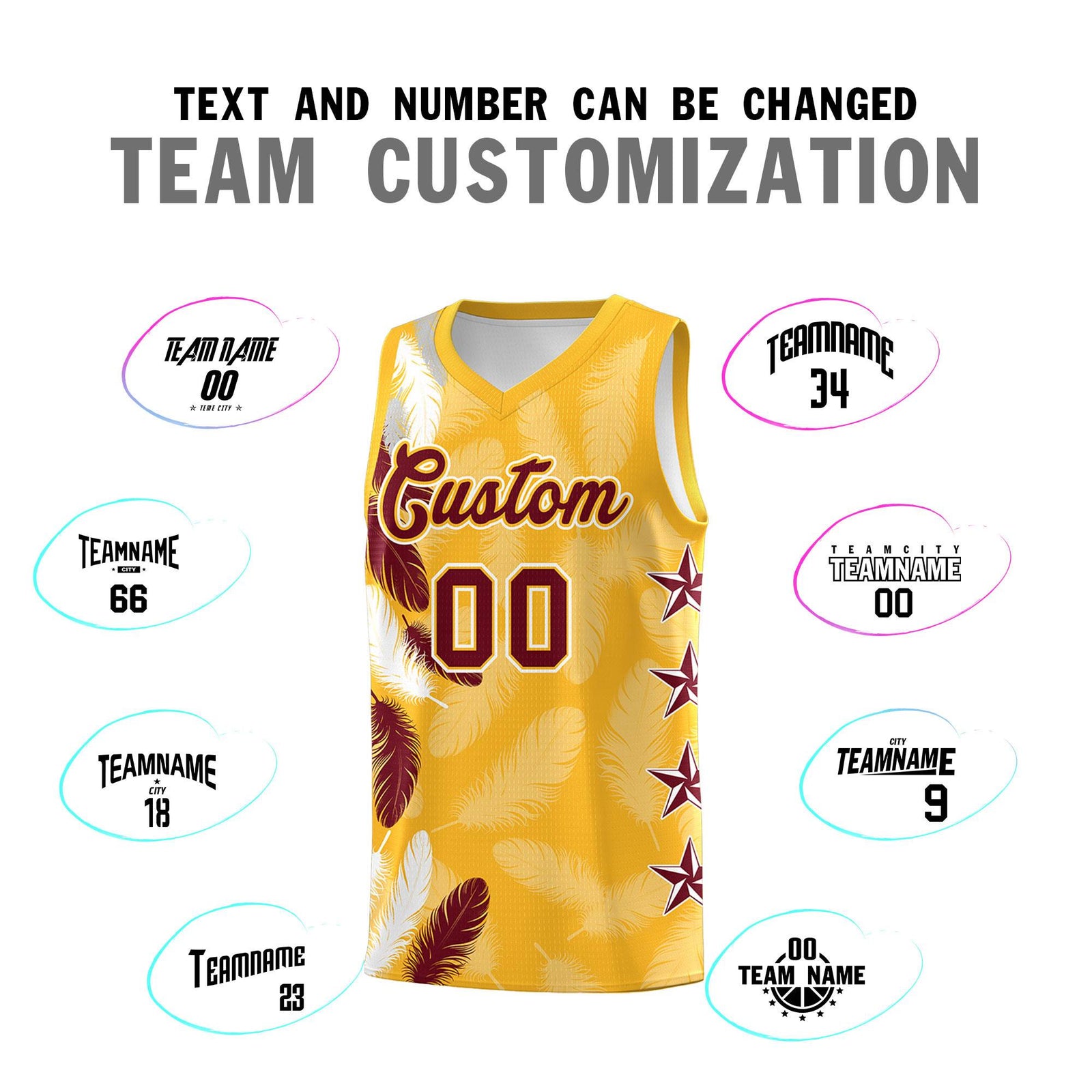 Custom Youth Basketball Jersey Gold Crimson Feather Series Sports Uniform
