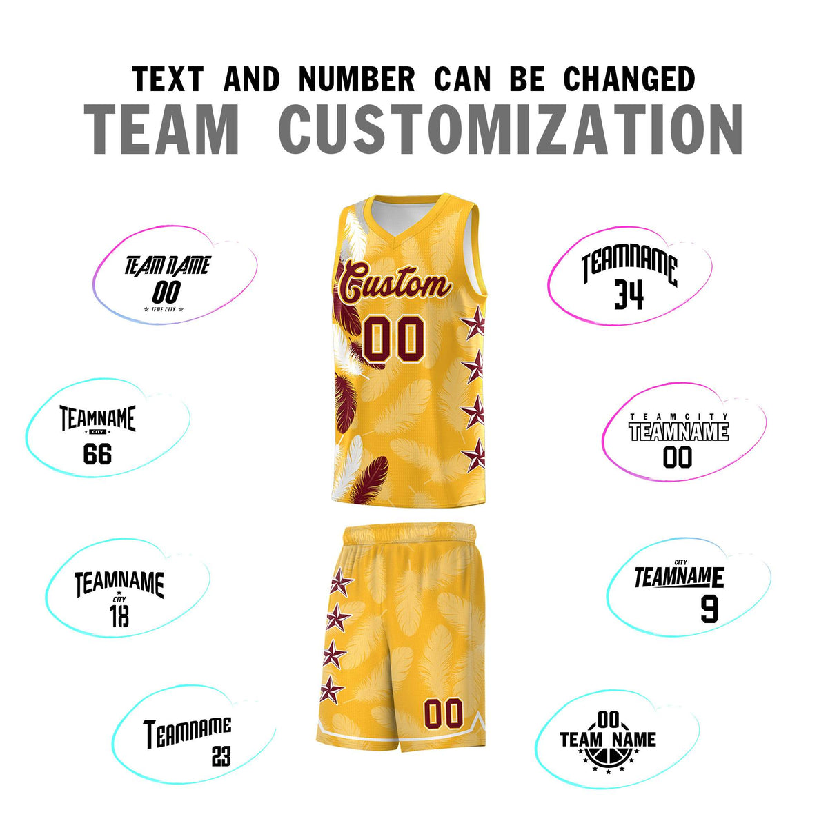 Custom Youth Basketball Jersey Gold Crimson Feather Series Sports Uniform
