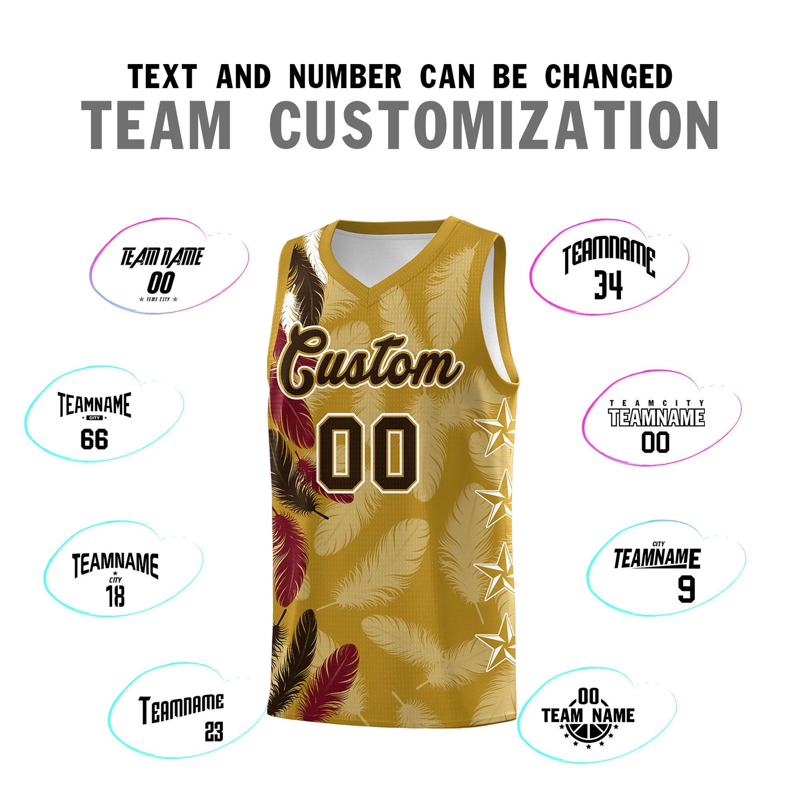 Custom Youth Basketball Jersey Old Gold Brown Feather Series Sports Uniform