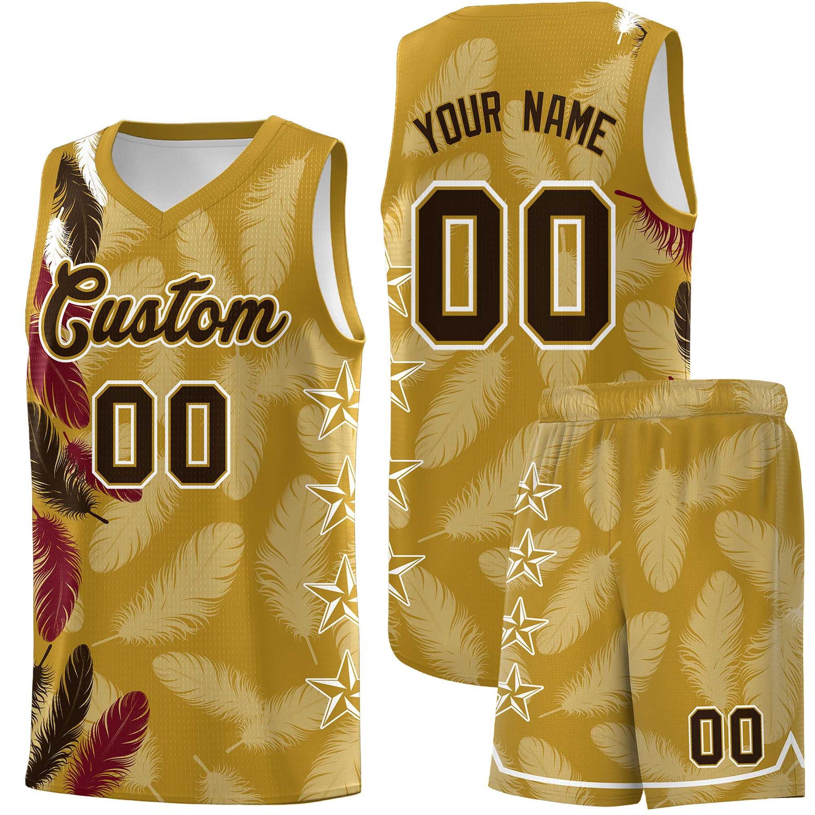 Custom Youth Basketball Jersey Old Gold Brown Feather Series Sports Uniform