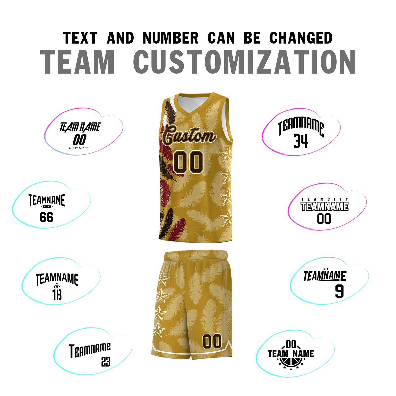 Custom Youth Basketball Jersey Old Gold Brown Feather Series Sports Uniform