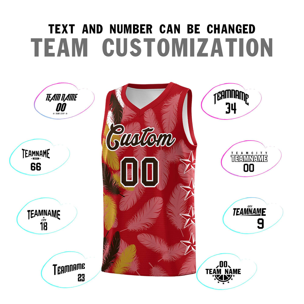 Custom Youth Basketball Jersey Red Brown Feather Series Sports Uniform