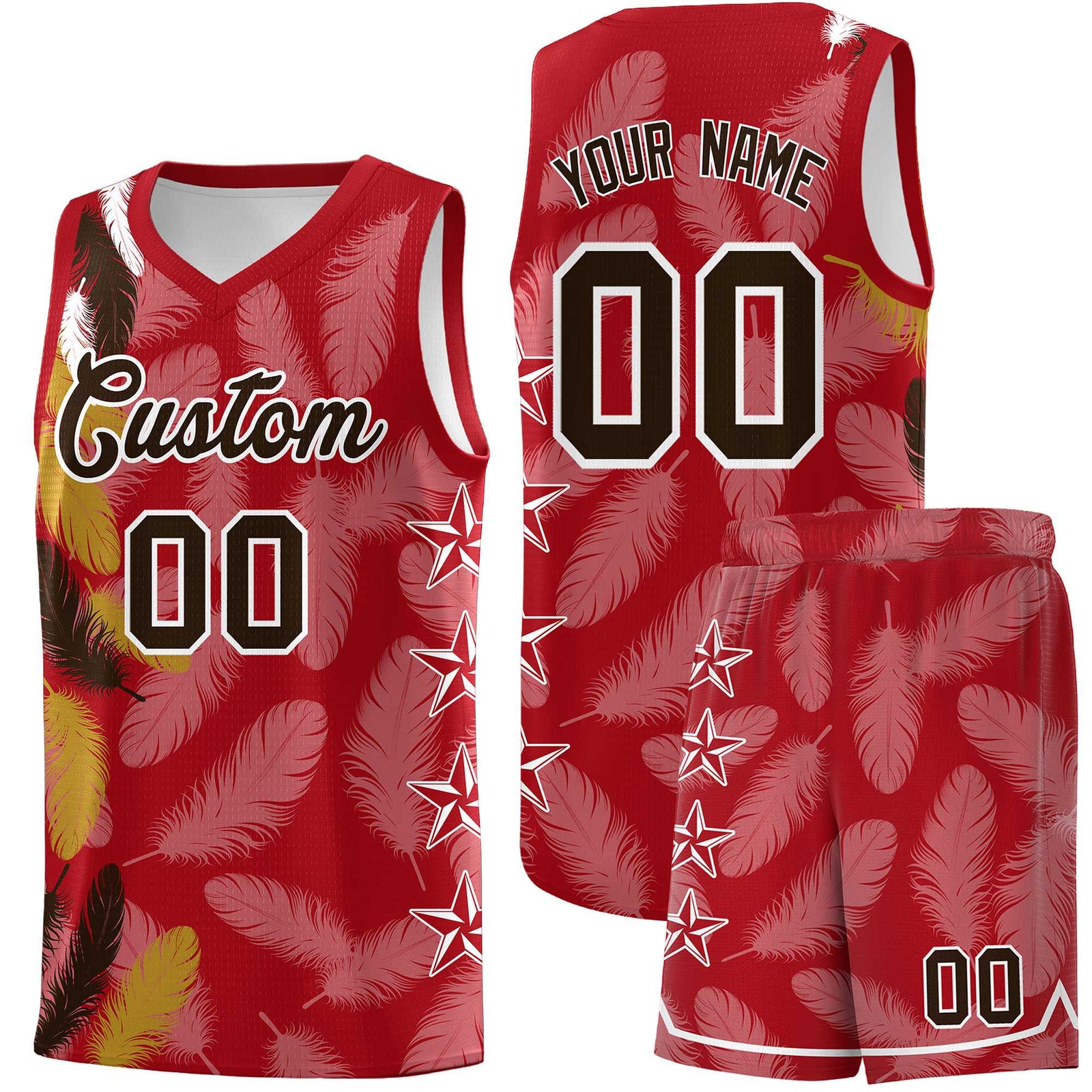 Custom Youth Basketball Jersey Red Brown Feather Series Sports Uniform