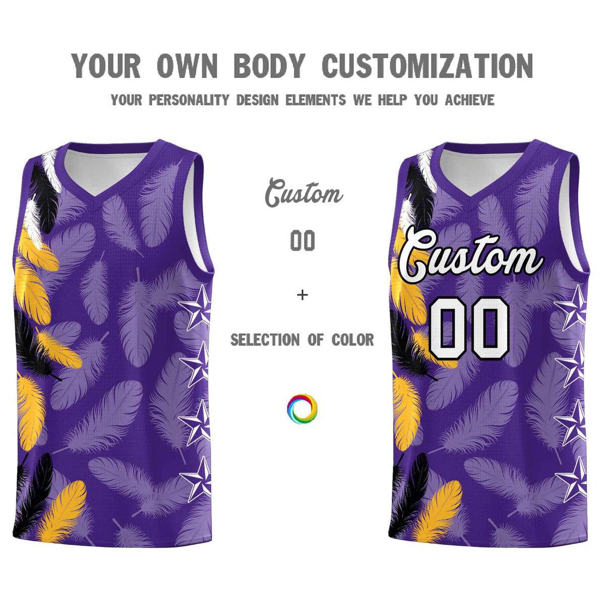 Custom Youth Basketball Jersey Purple White Feather Series Sports Uniform