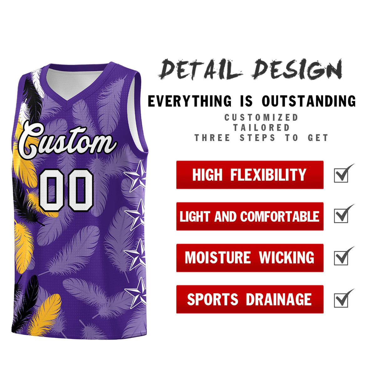 Custom Youth Basketball Jersey Purple White Feather Series Sports Uniform
