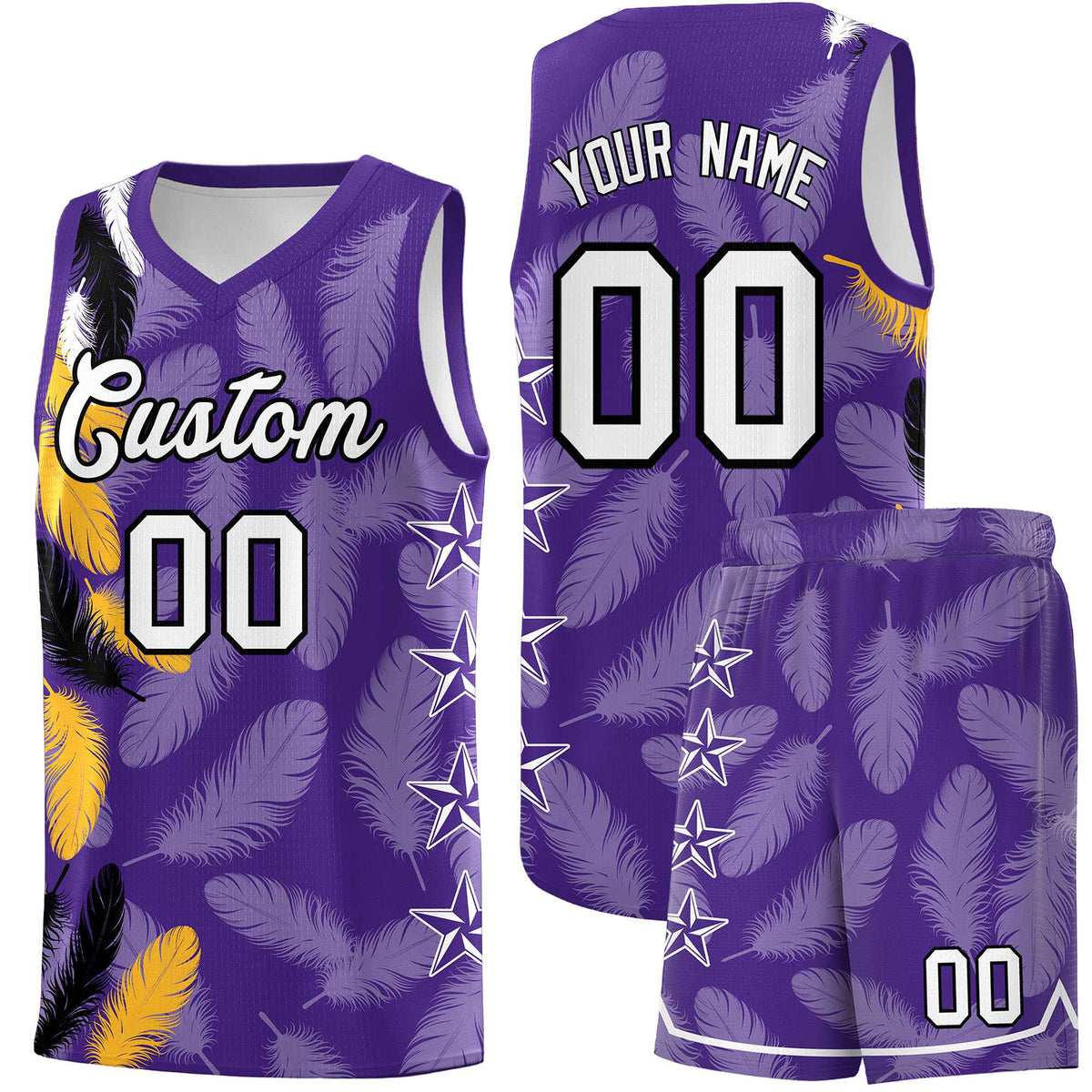 Custom Youth Basketball Jersey Purple White Feather Series Sports Uniform