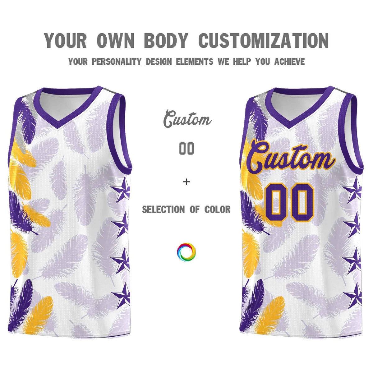 Custom Youth Basketball Jersey White Purple Feather Series Sports Uniform