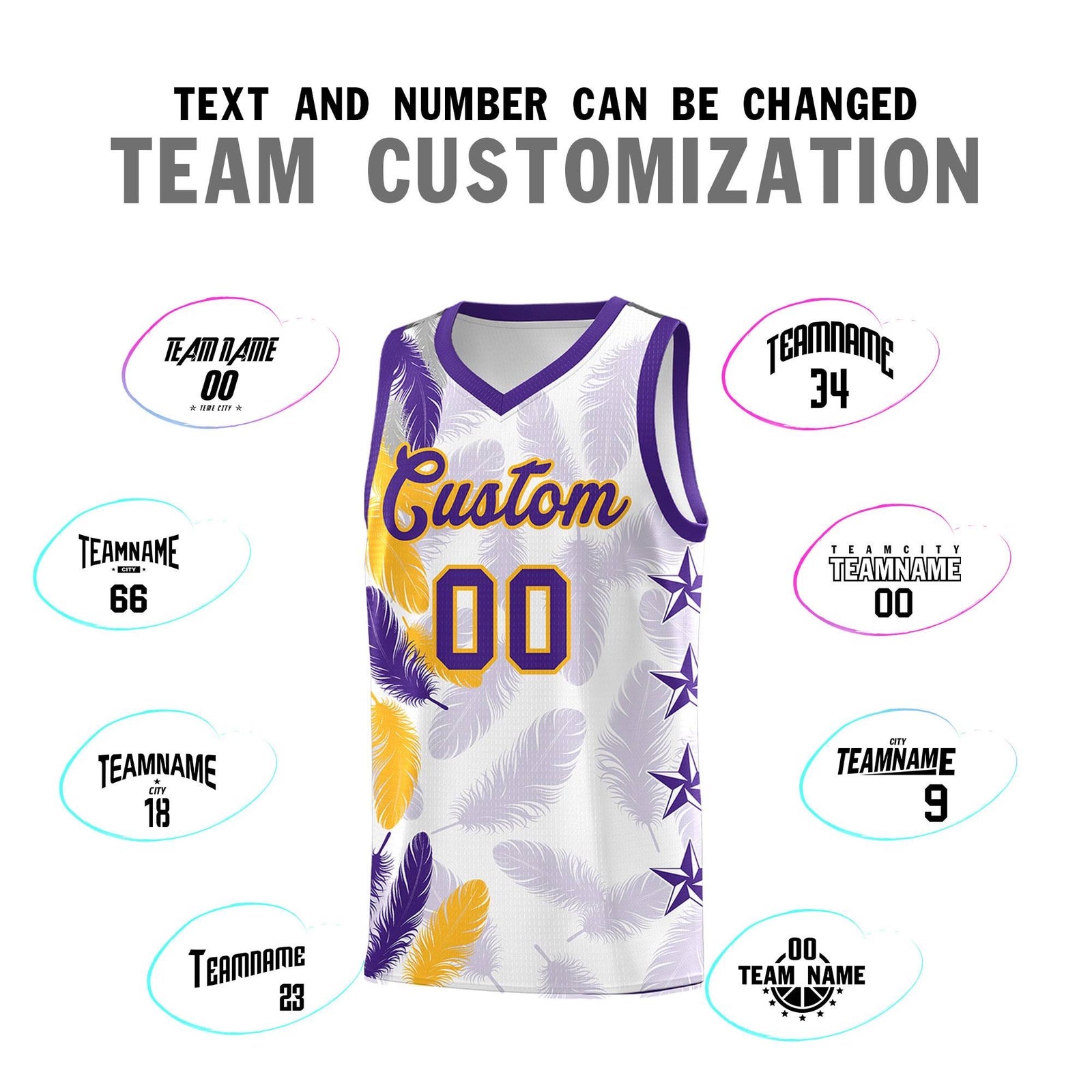 Custom Youth Basketball Jersey White Purple Feather Series Sports Uniform