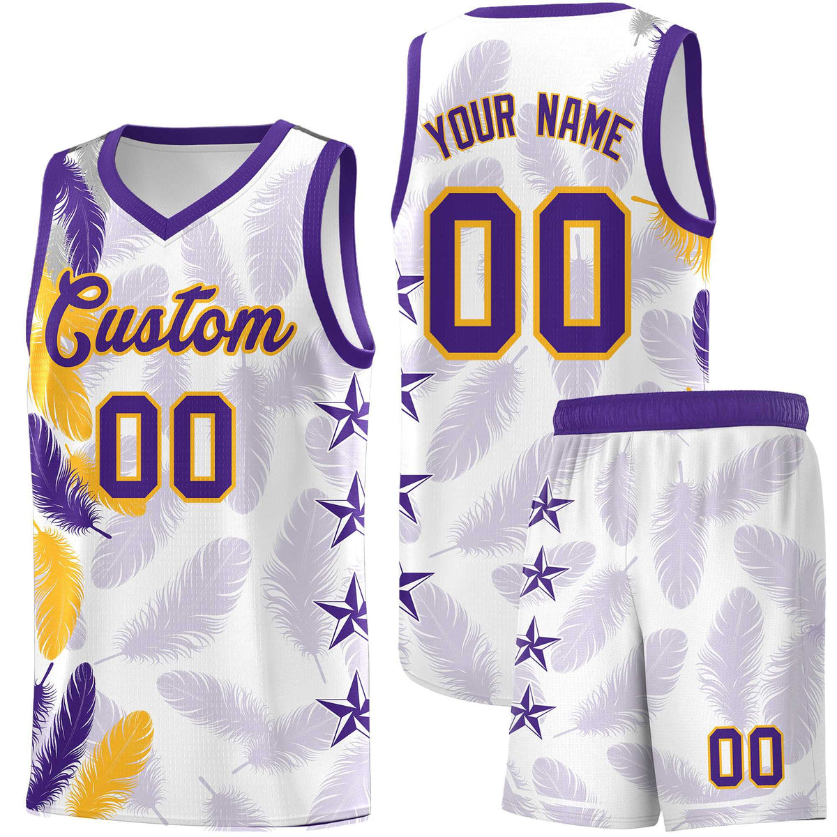 Custom Youth Basketball Jersey White Purple Feather Series Sports Uniform