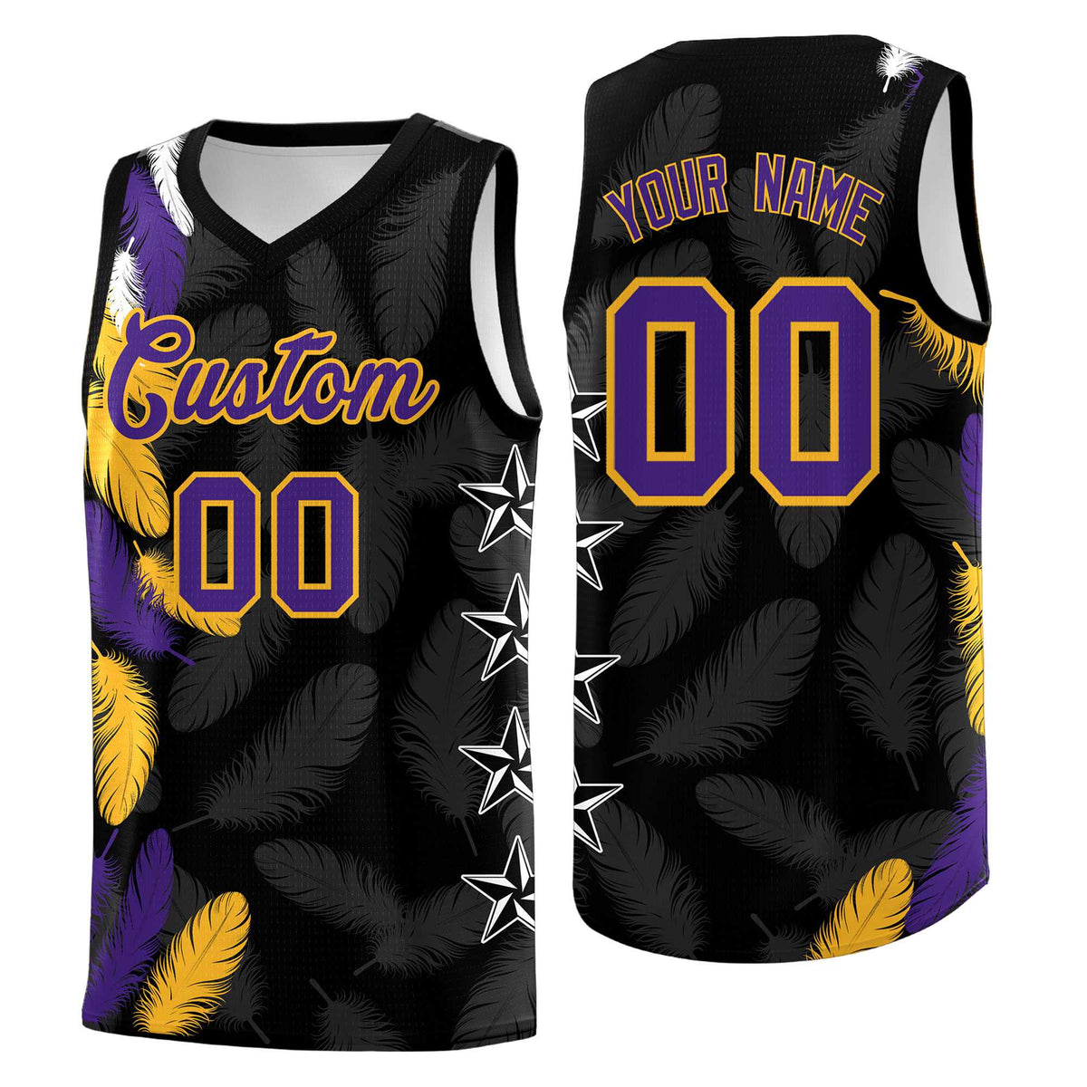 Custom Youth Basketball Jersey Black Purple Feather Series Sports Uniform