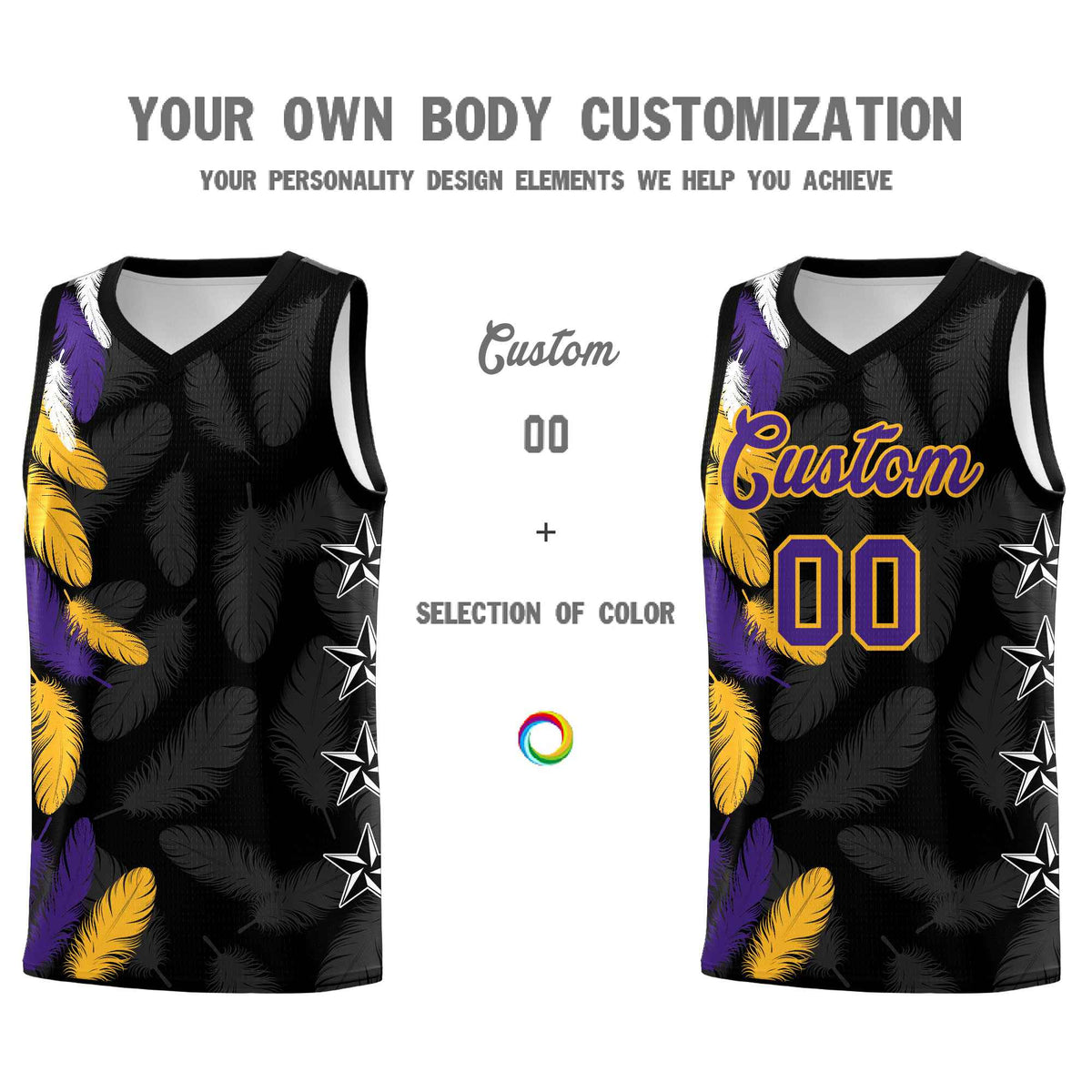 Custom Youth Basketball Jersey Black Purple Feather Series Sports Uniform