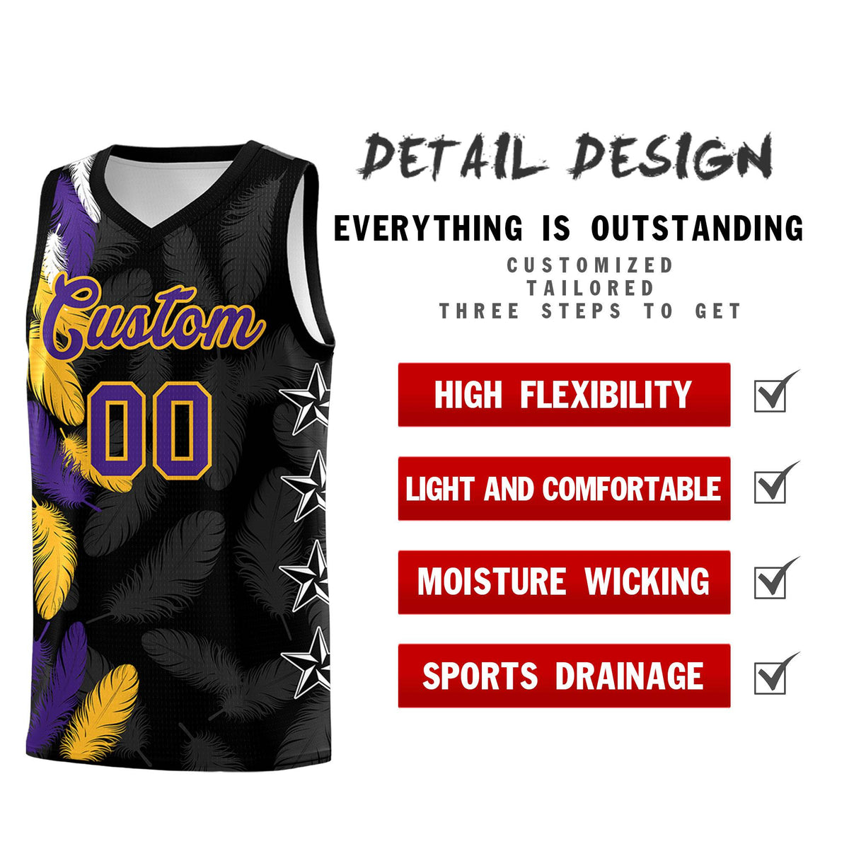 Custom Youth Basketball Jersey Black Purple Feather Series Sports Uniform