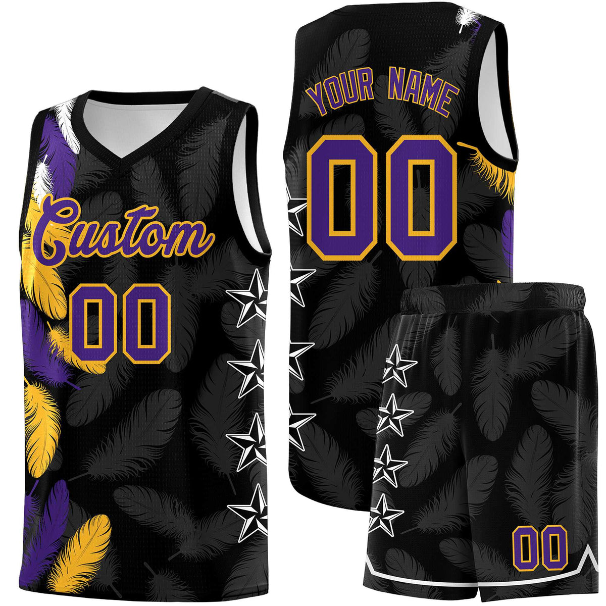 Custom Youth Basketball Jersey Black Purple Feather Series Sports Uniform