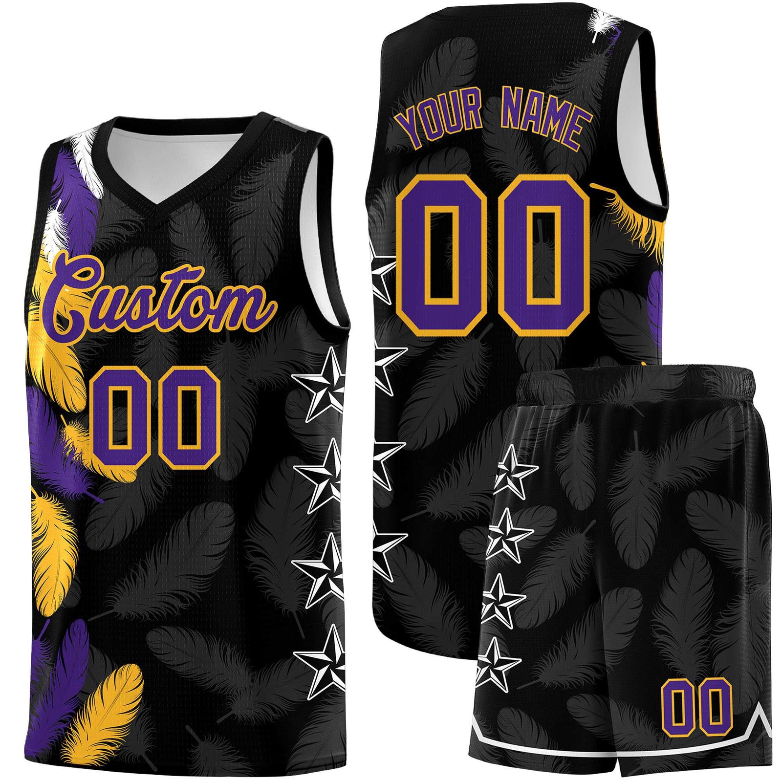 Custom Youth Basketball Jersey Black Purple Feather Series Sports Uniform