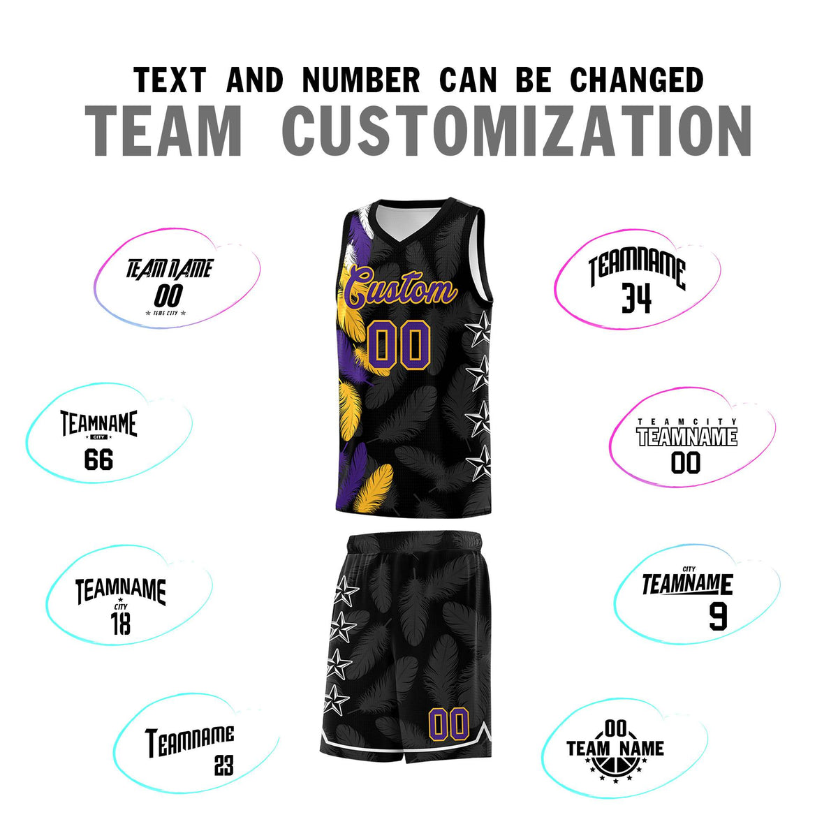 Custom Youth Basketball Jersey Black Purple Feather Series Sports Uniform