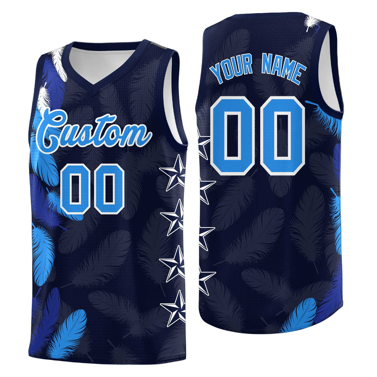 Custom Youth Basketball Jersey Navy Powder Blue Feather Series Sports Uniform