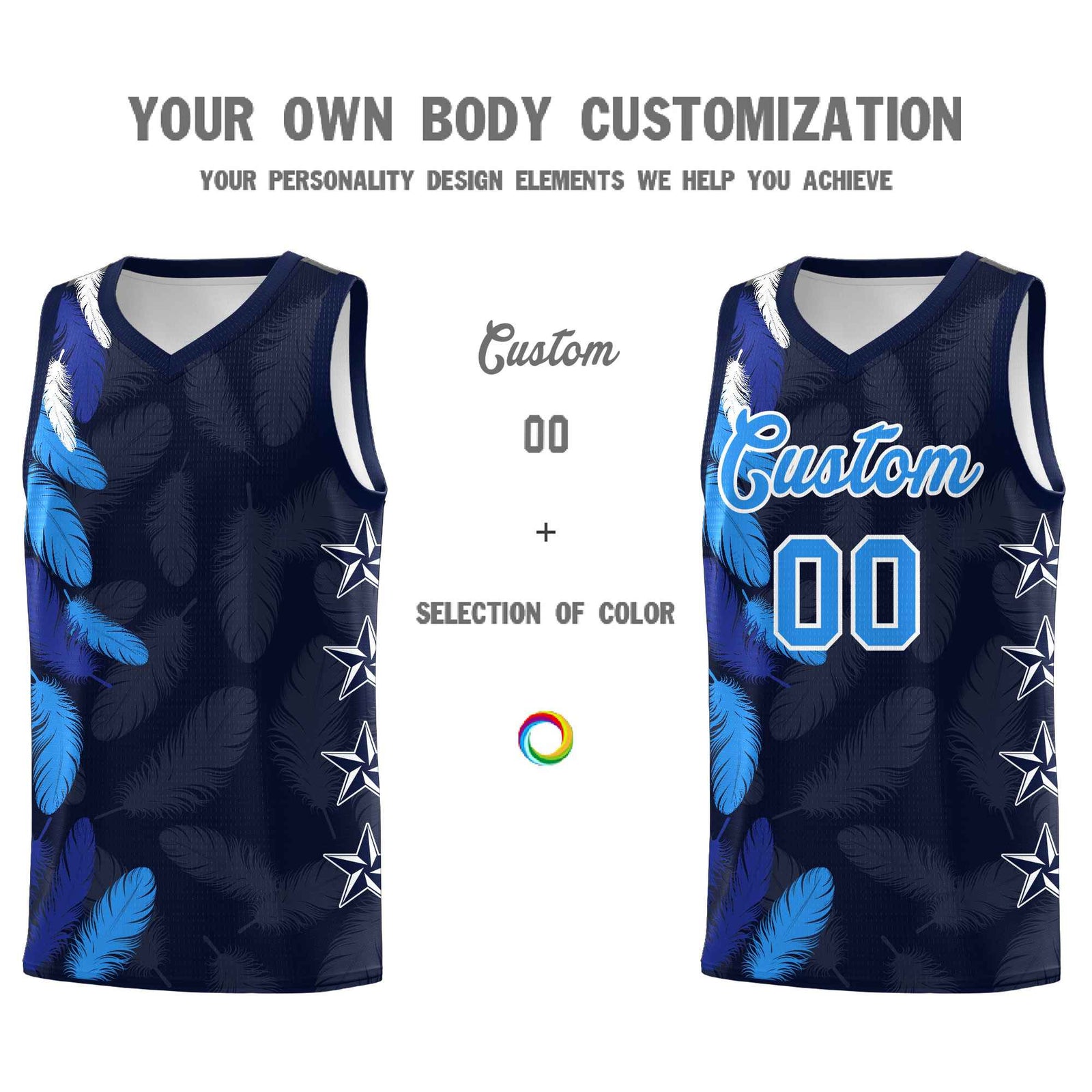 Custom Youth Basketball Jersey Navy Powder Blue Feather Series Sports Uniform