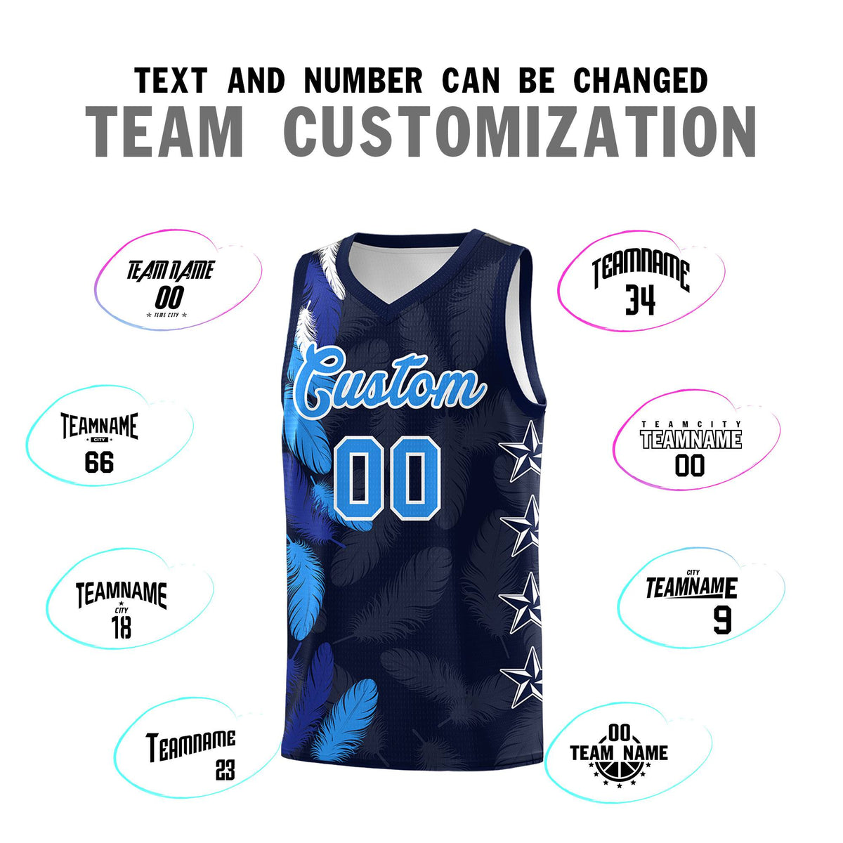 Custom Youth Basketball Jersey Navy Powder Blue Feather Series Sports Uniform