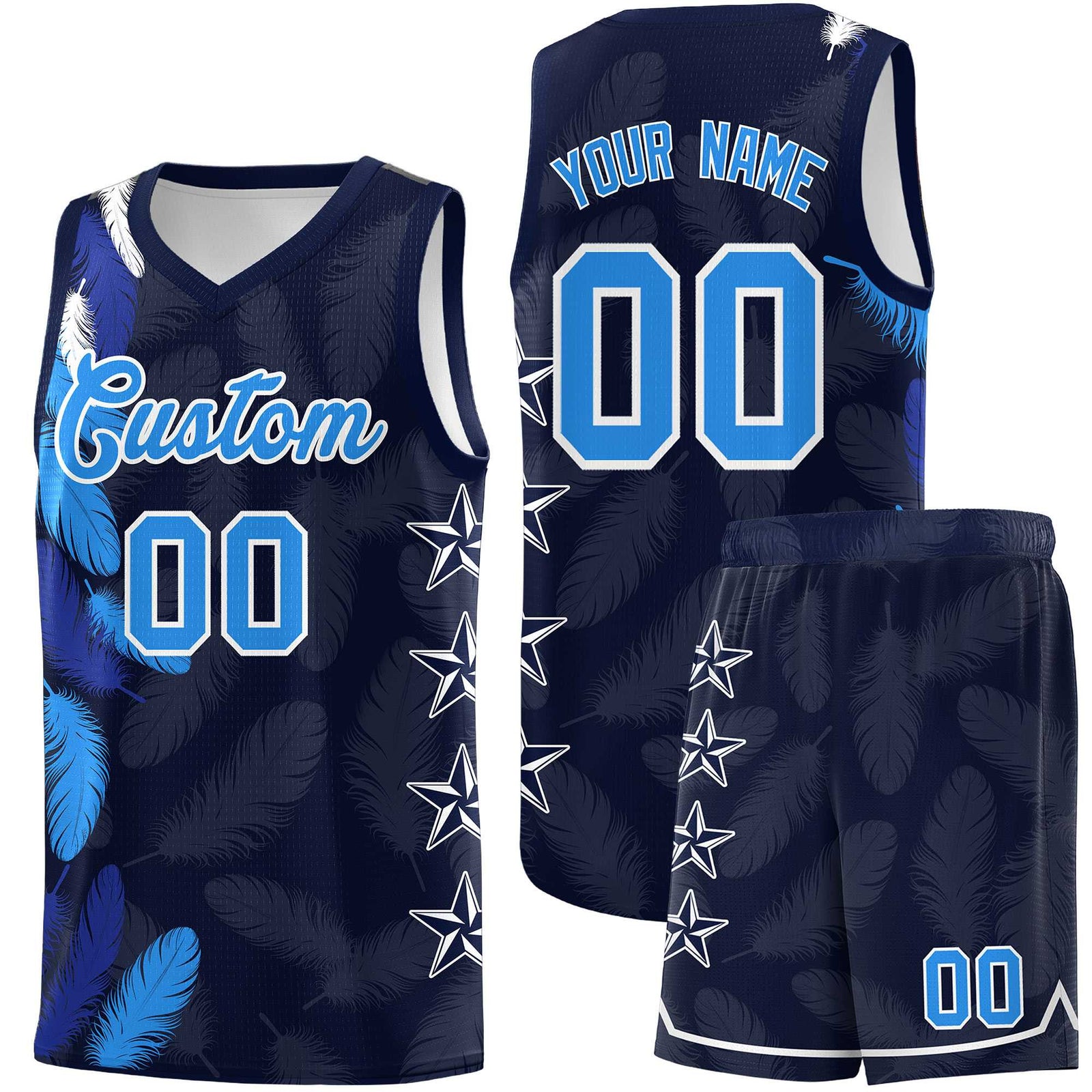 Custom Youth Basketball Jersey Navy Powder Blue Feather Series Sports Uniform