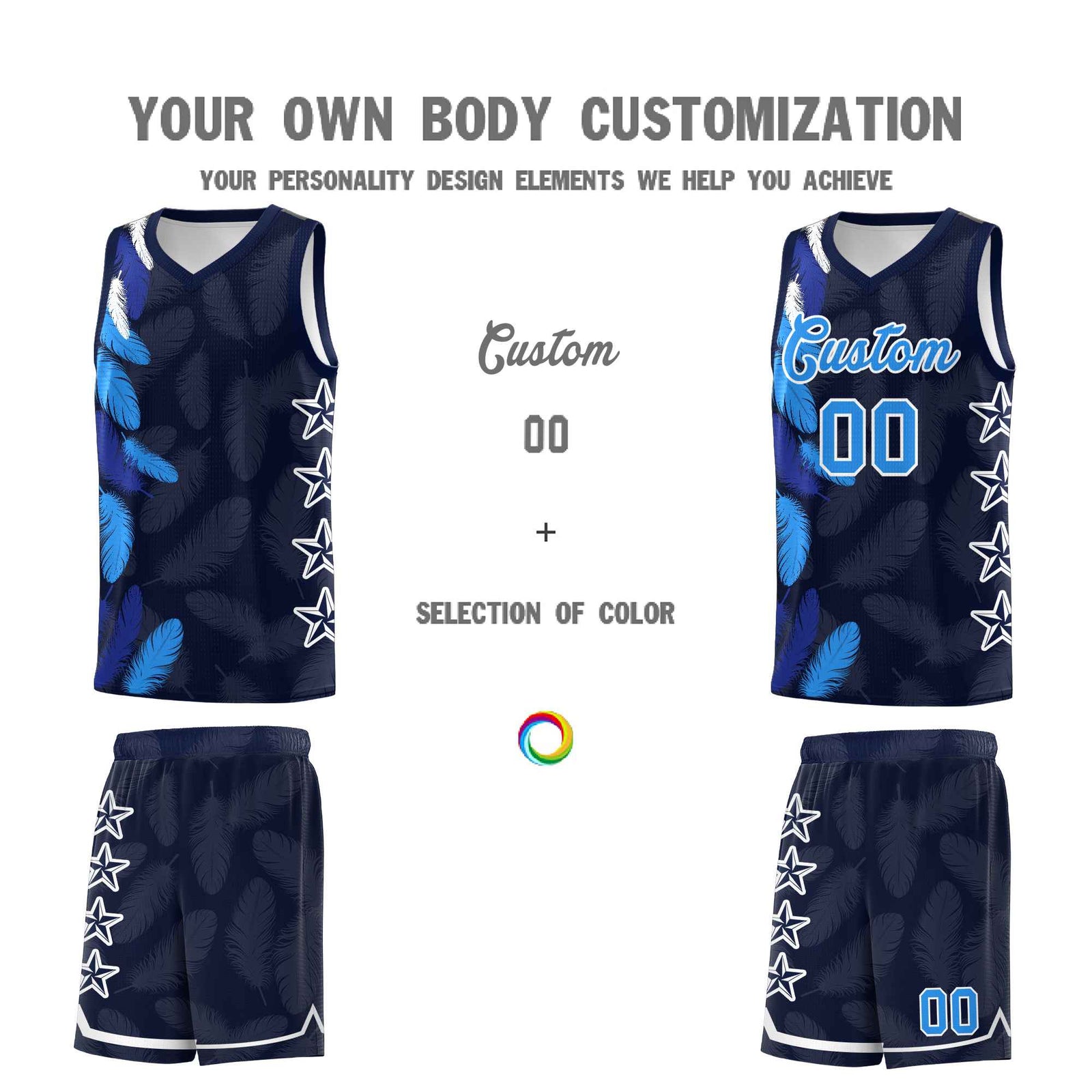 Custom Youth Basketball Jersey Navy Powder Blue Feather Series Sports Uniform