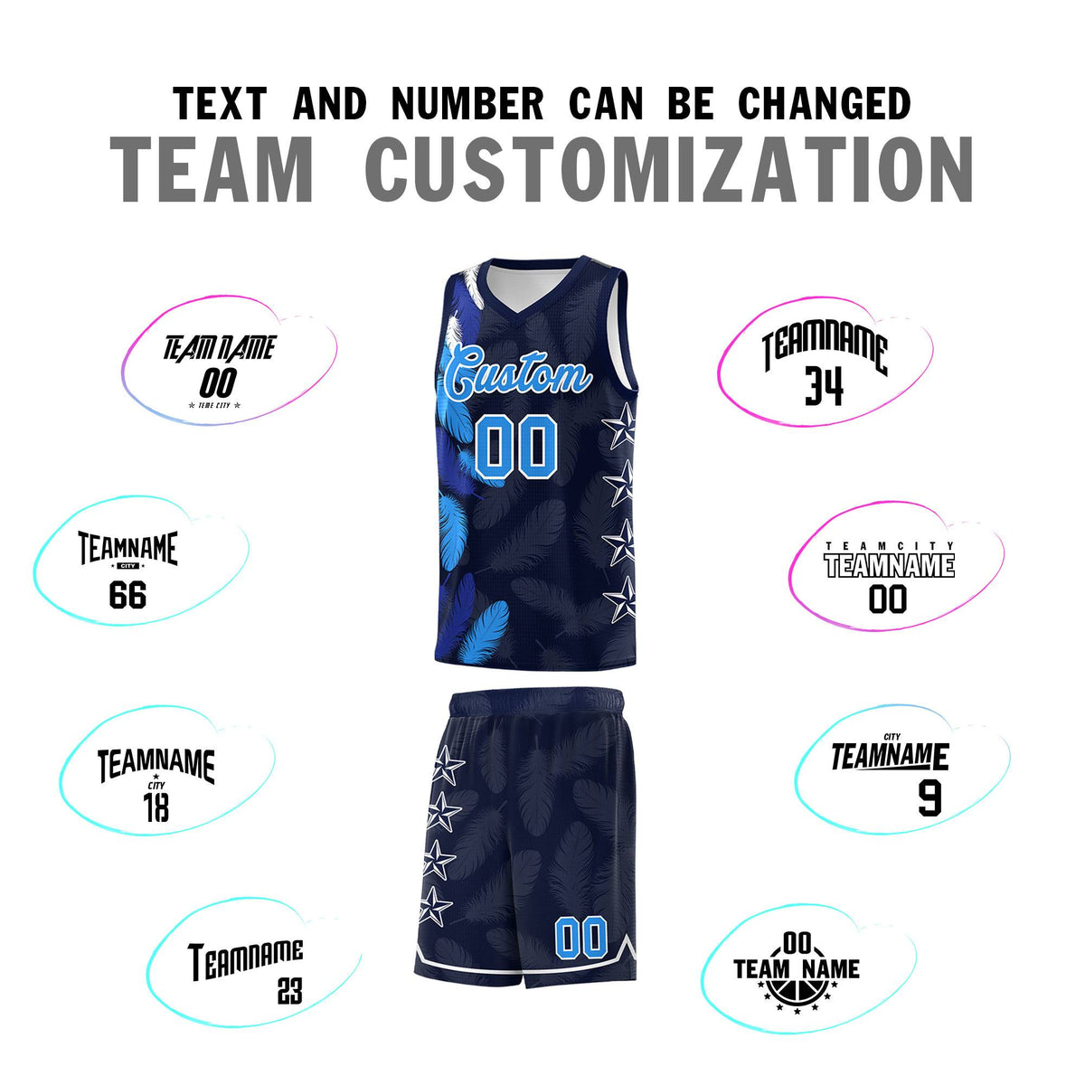 Custom Youth Basketball Jersey Navy Powder Blue Feather Series Sports Uniform