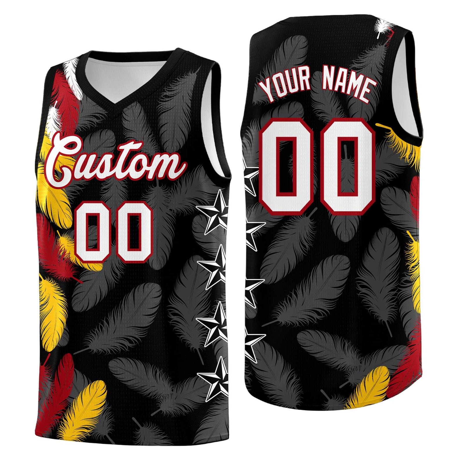 Custom Youth Basketball Jersey Black White Feather Series Sports Uniform