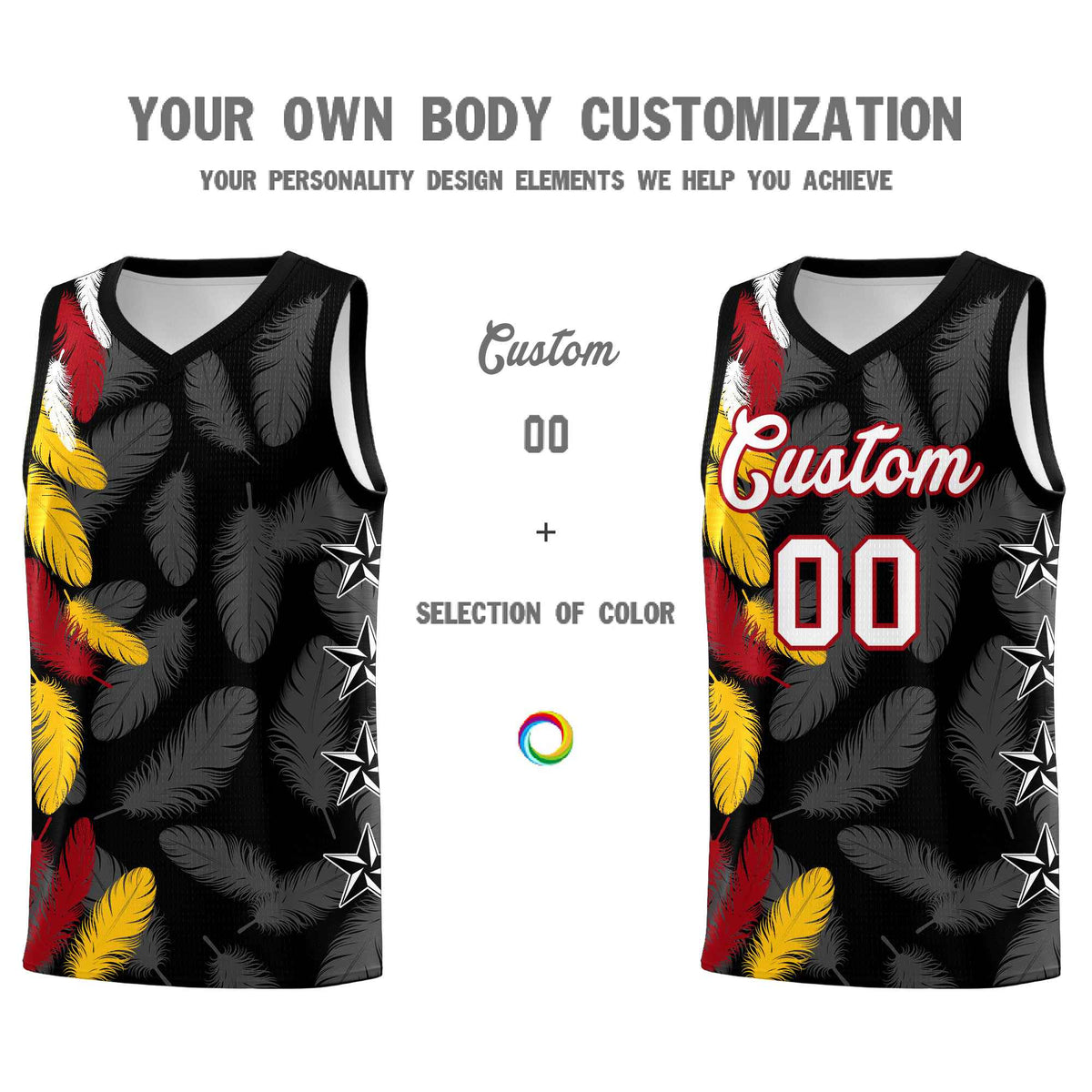 Custom Youth Basketball Jersey Black White Feather Series Sports Uniform