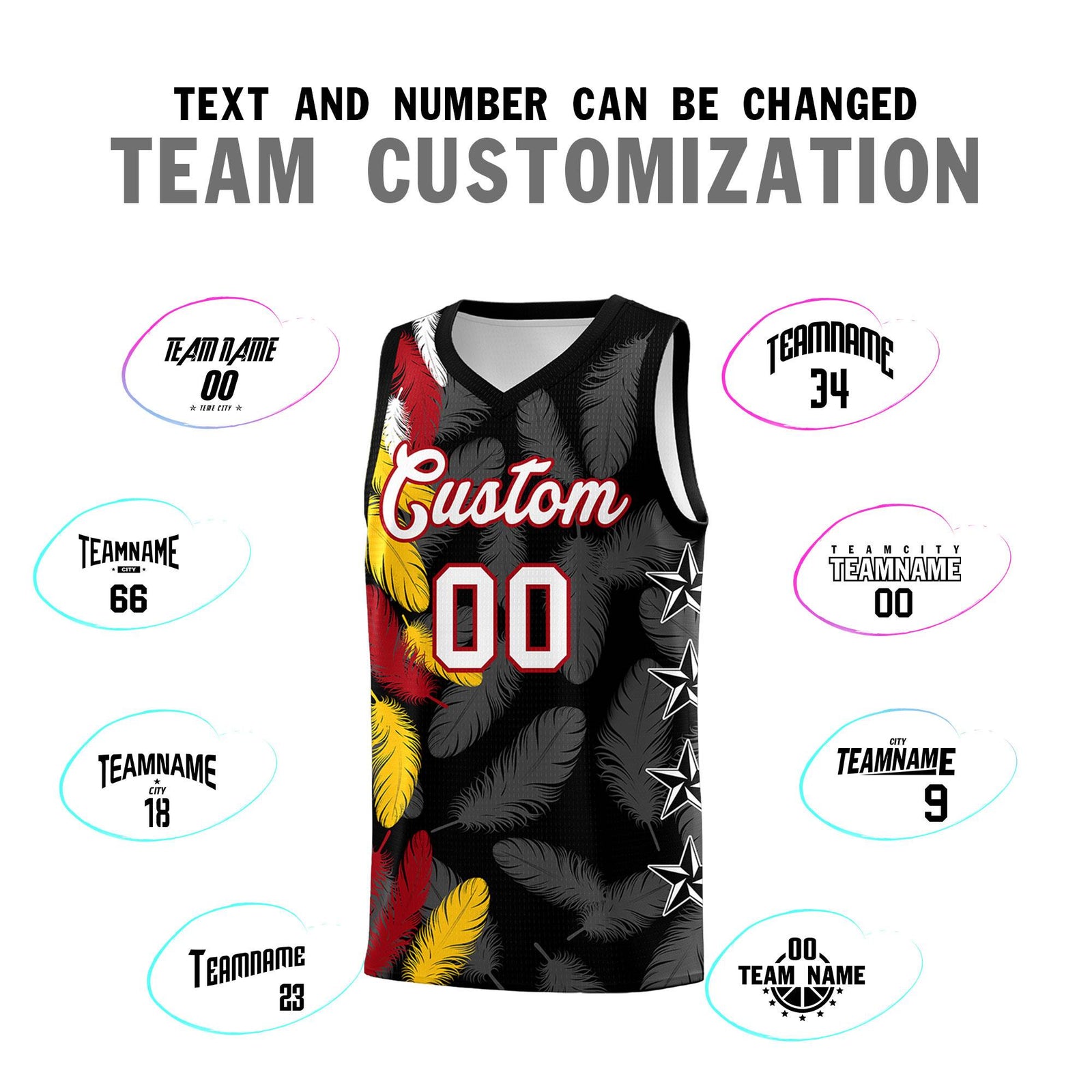 Custom Youth Basketball Jersey Black White Feather Series Sports Uniform