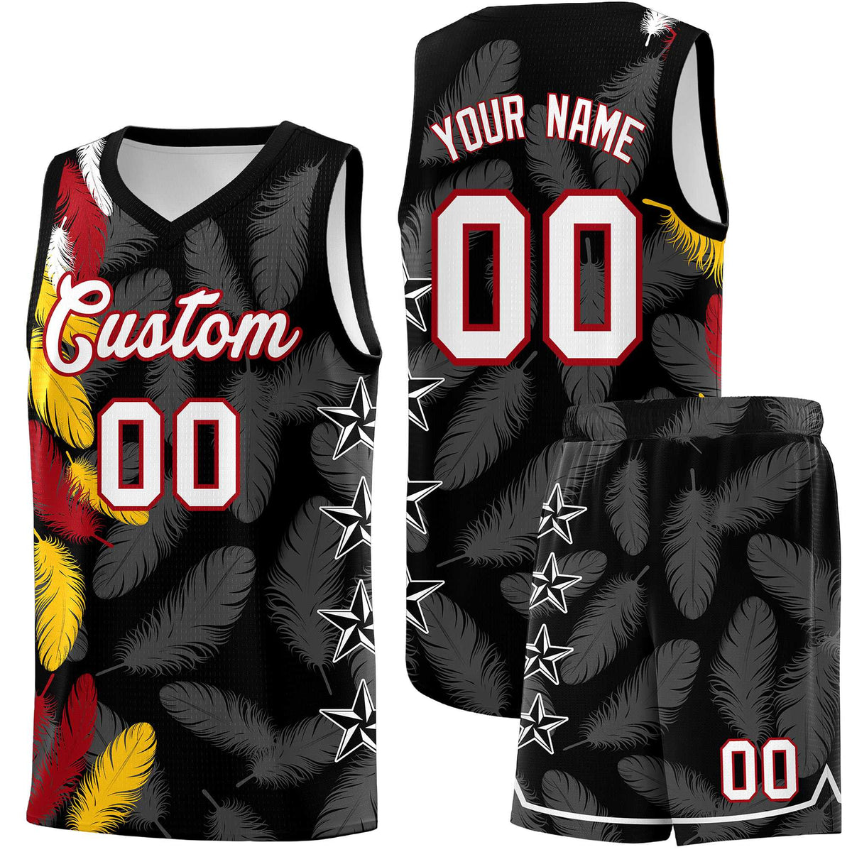 Custom Youth Basketball Jersey Black White Feather Series Sports Uniform