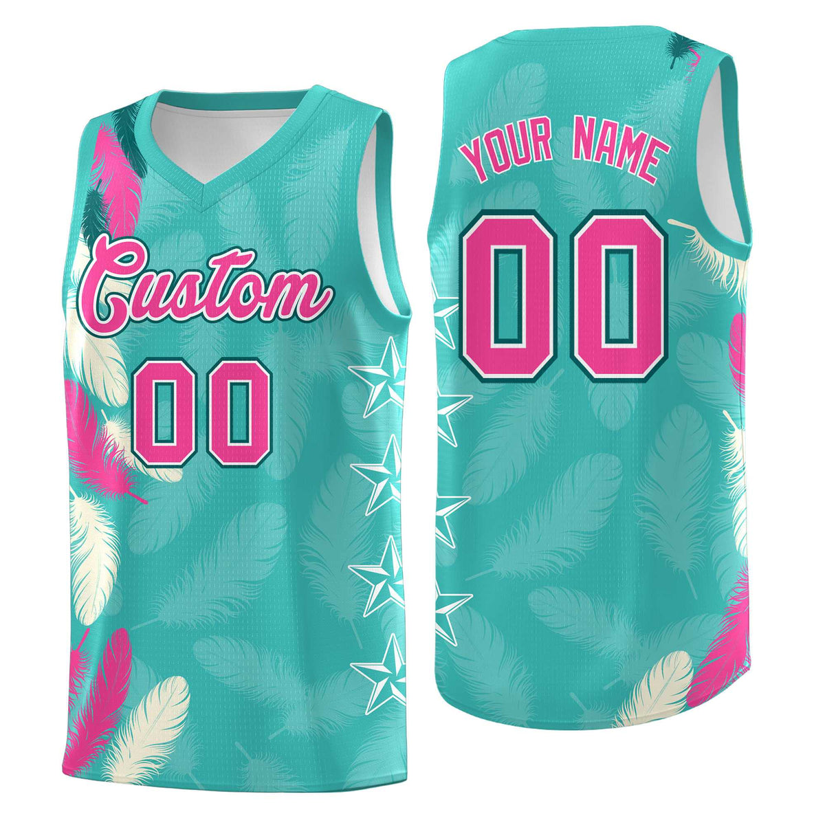 Custom Youth Basketball Jersey Bright Green Pink Feather Series Sports Uniform