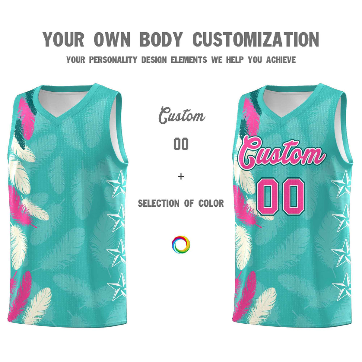 Custom Youth Basketball Jersey Bright Green Pink Feather Series Sports Uniform