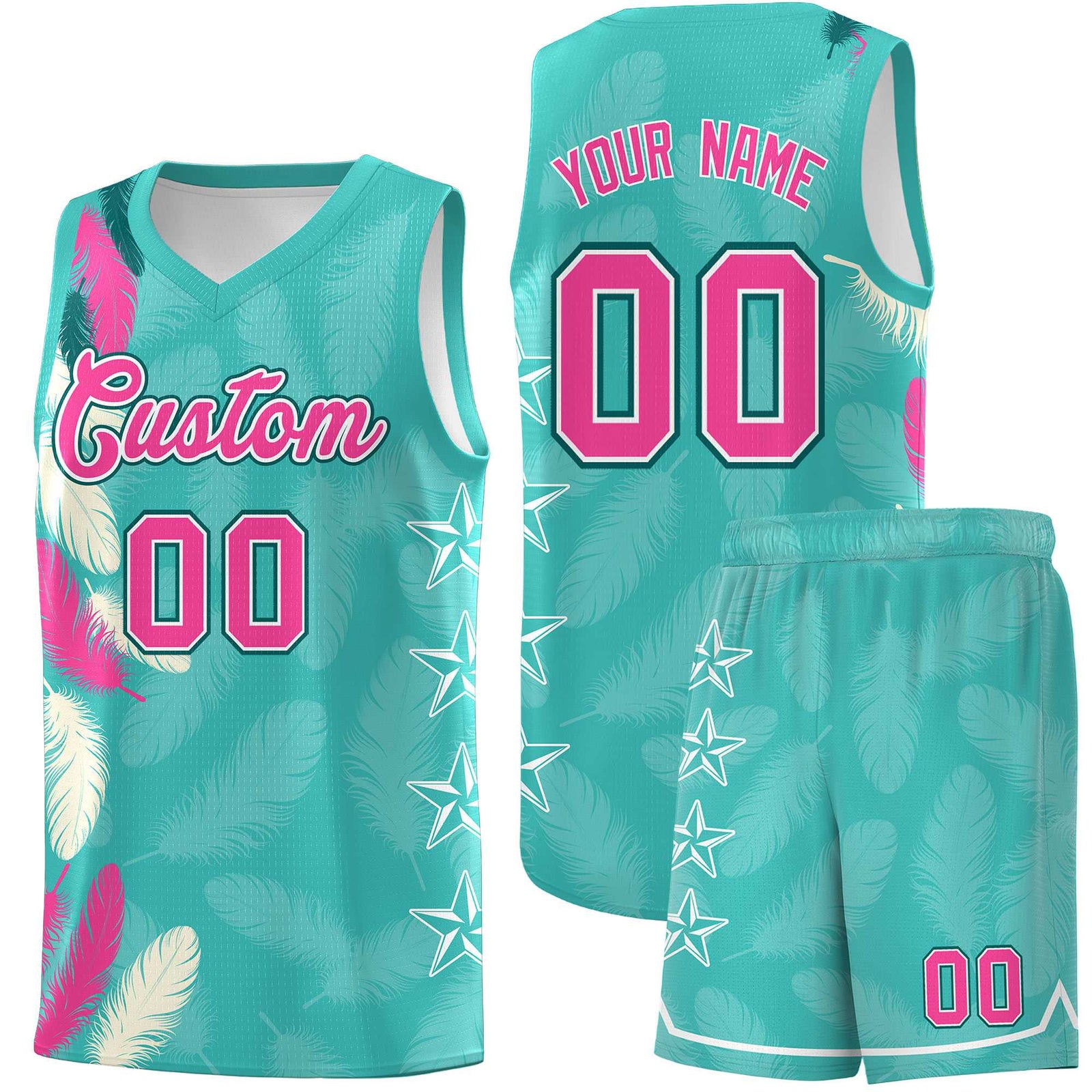 Custom Youth Basketball Jersey Bright Green Pink Feather Series Sports Uniform
