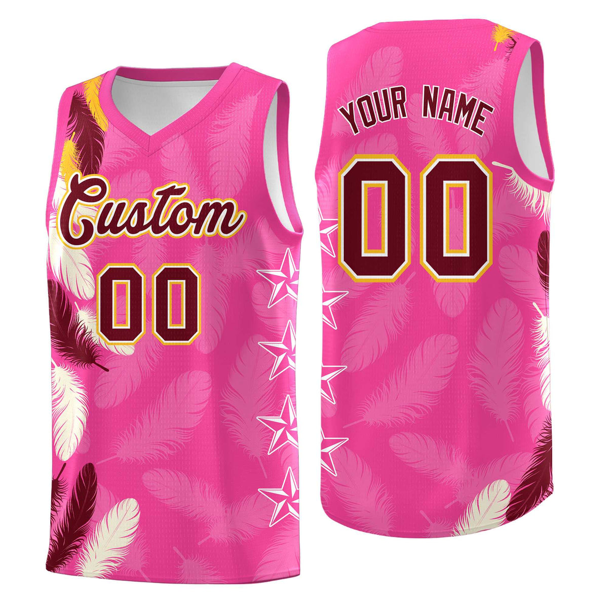 Custom Youth Basketball Jersey Pink Crimson Feather Series Sports Uniform