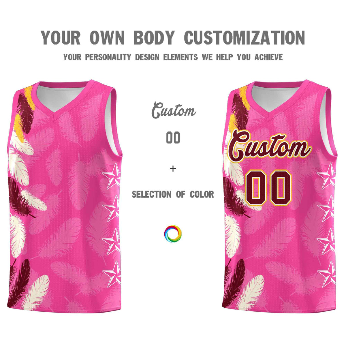 Custom Youth Basketball Jersey Pink Crimson Feather Series Sports Uniform