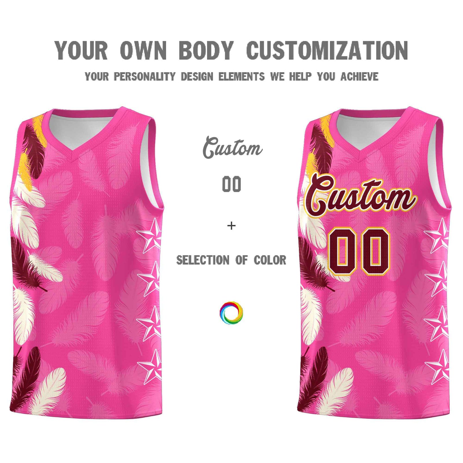 Custom Youth Basketball Jersey Pink Crimson Feather Series Sports Uniform