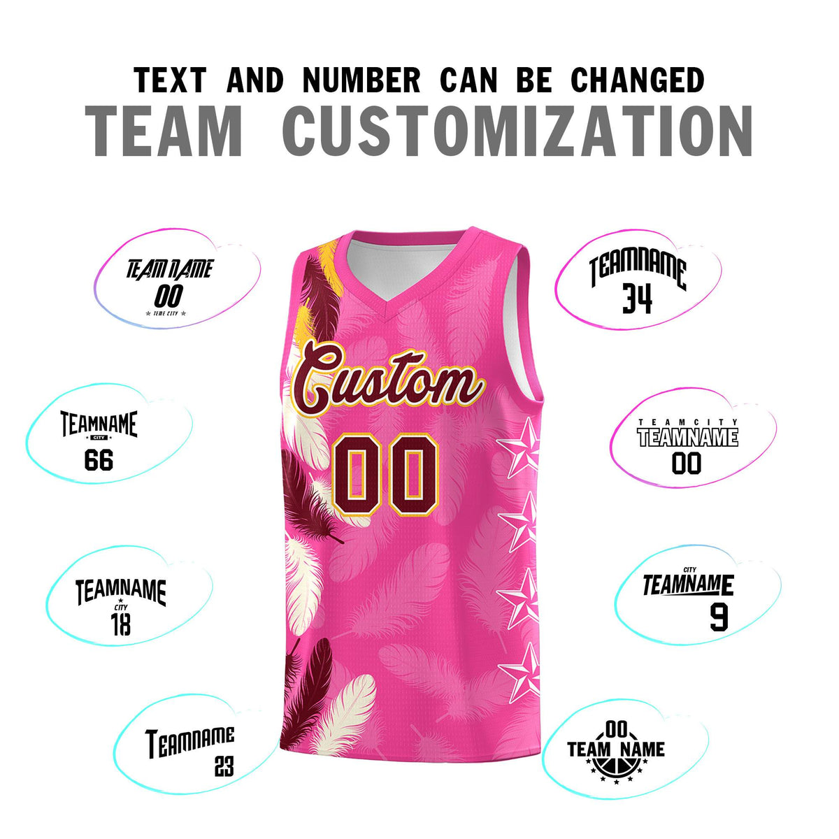 Custom Youth Basketball Jersey Pink Crimson Feather Series Sports Uniform