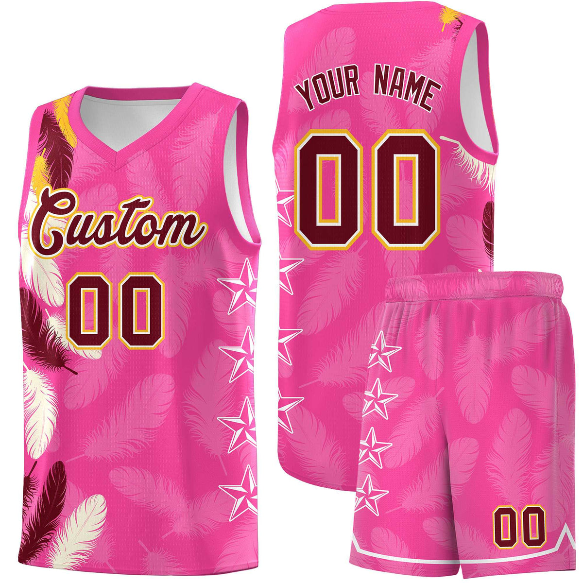Custom Youth Basketball Jersey Pink Crimson Feather Series Sports Uniform