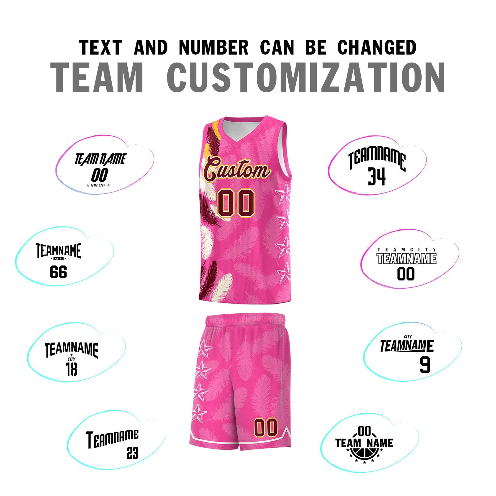 Custom Youth Basketball Jersey Pink Crimson Feather Series Sports Uniform