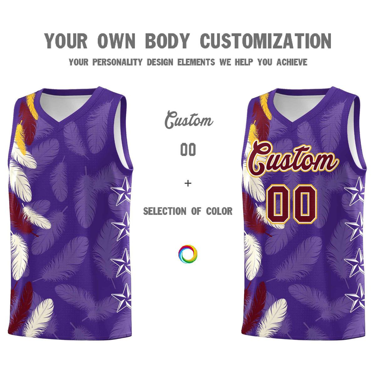 Custom Youth Basketball Jersey Purple Crimson Feather Series Sports Uniform