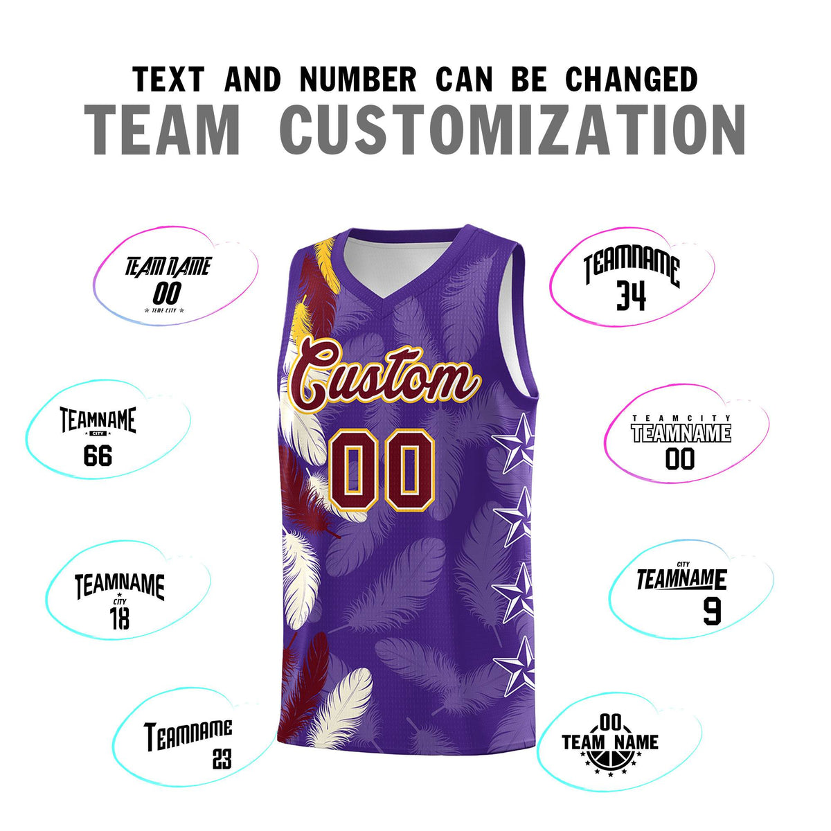 Custom Youth Basketball Jersey Purple Crimson Feather Series Sports Uniform